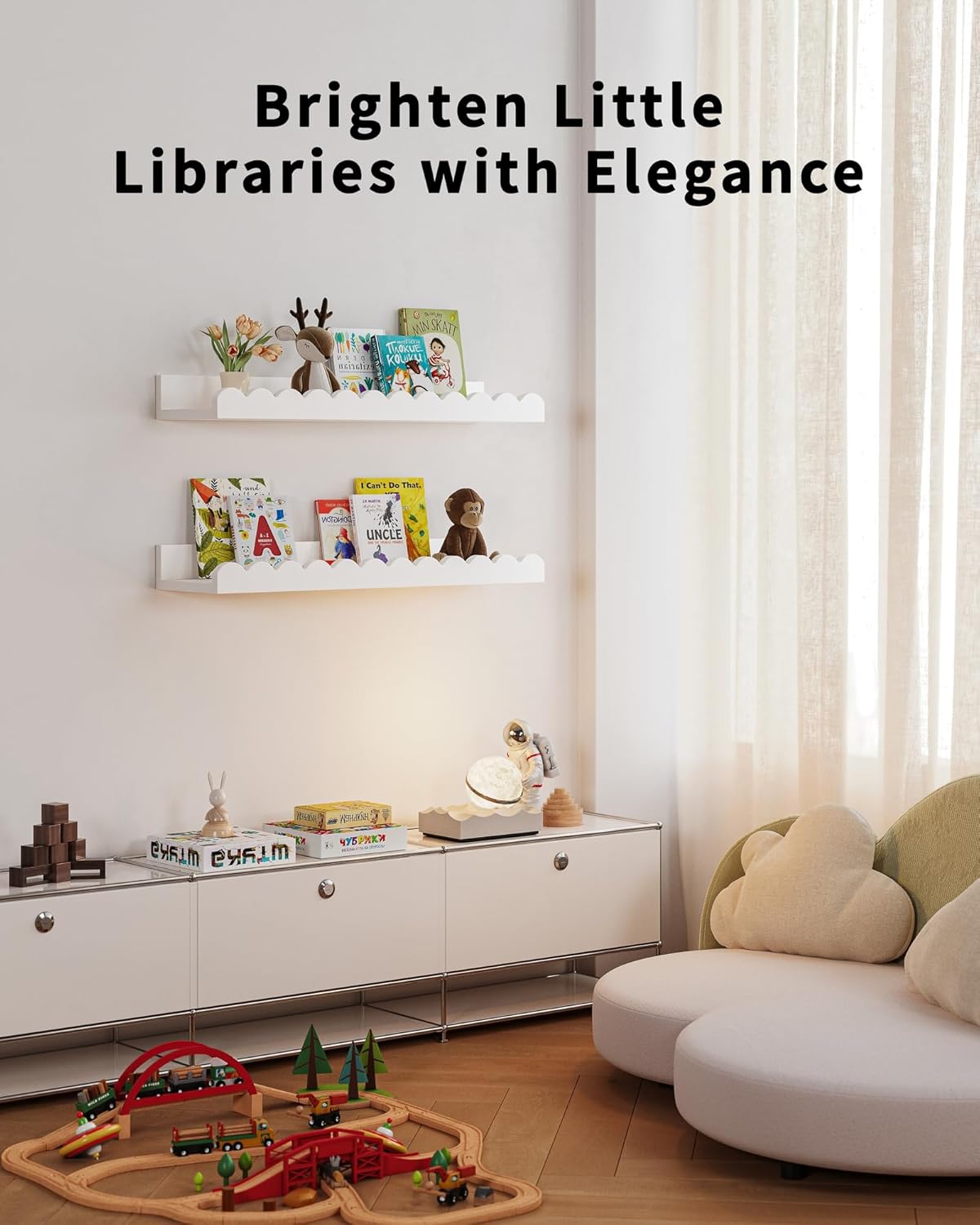 Shario 4-Pack White Floating Book Shelves for Kids Room