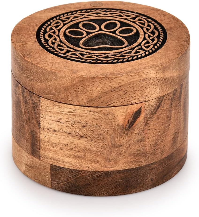 Kimona Wooden Pet Urn with Black Paw Design