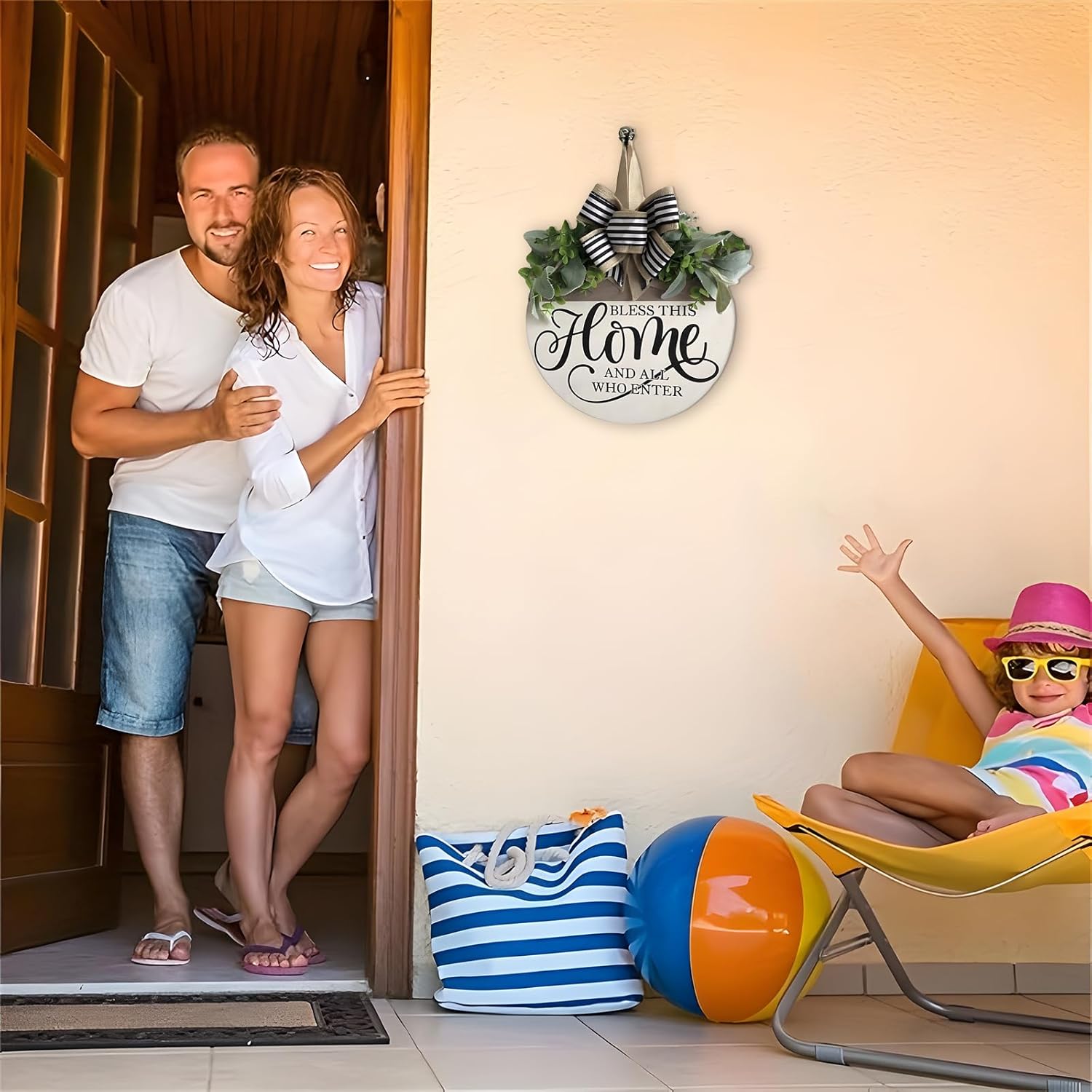 Welcome Sign for Front Door Rustic Wood Wreath Decor