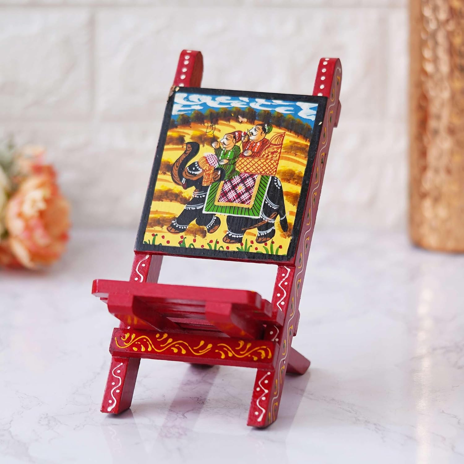 Decorative Crafts Handcrafted Wooden Mobile Stand Chair Desk Accessory