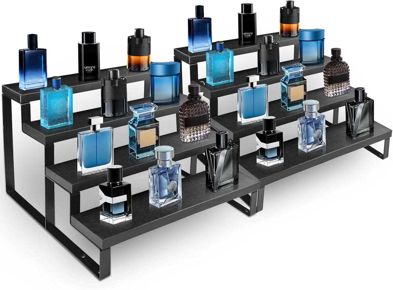 Wooden Display Riser Stand 4 Tier Cologne and Perfume Organizer Black