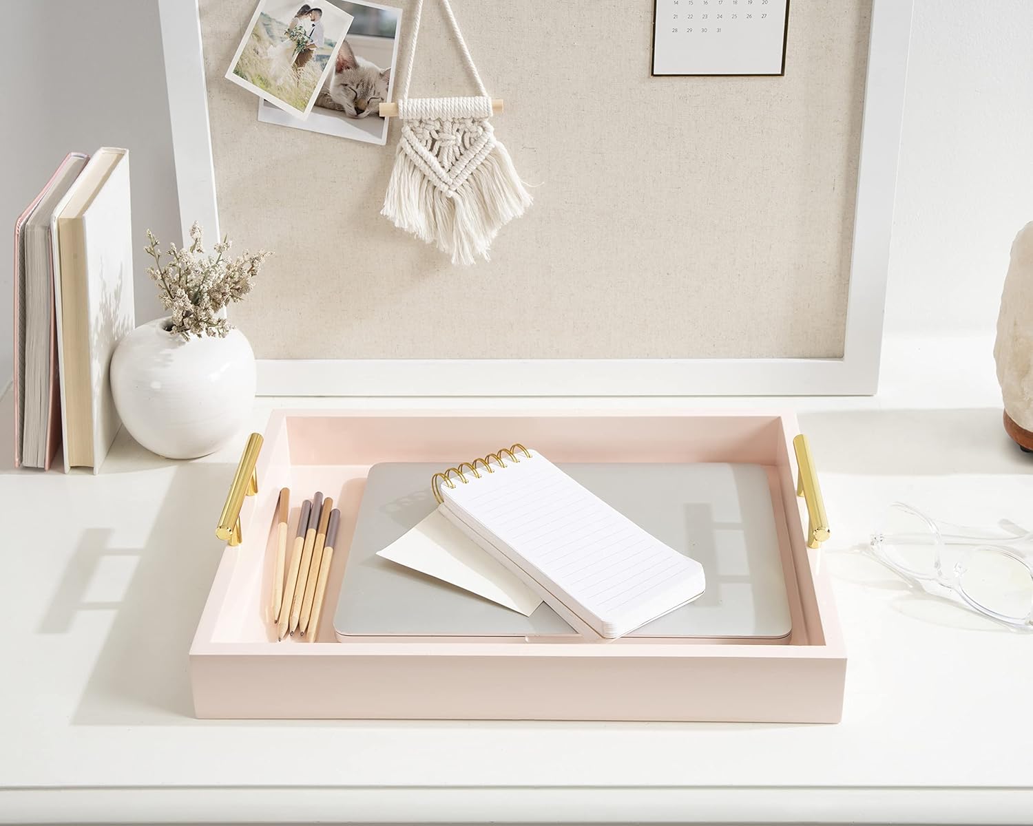 Kate and Laurel Lipton Decorative Tray with Polished Gold Handles Soft Pink