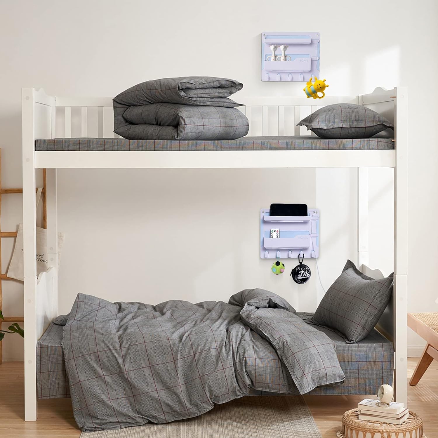 Jumeihui Wall Mount Bedside Shelf Organizer with Hooks and Cable Clips