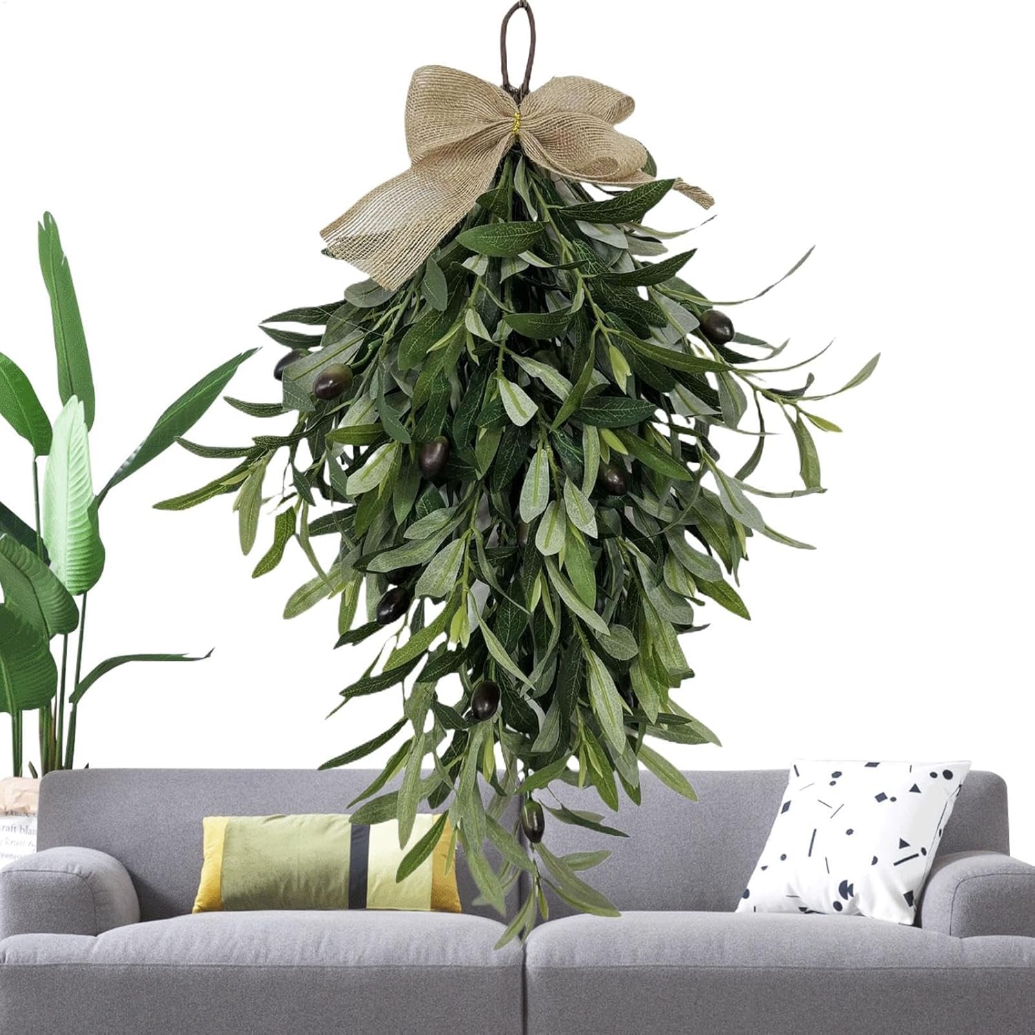 Olive Teardrop Swag Wreath Pendant 236 Inch Front Door Hanger Decor