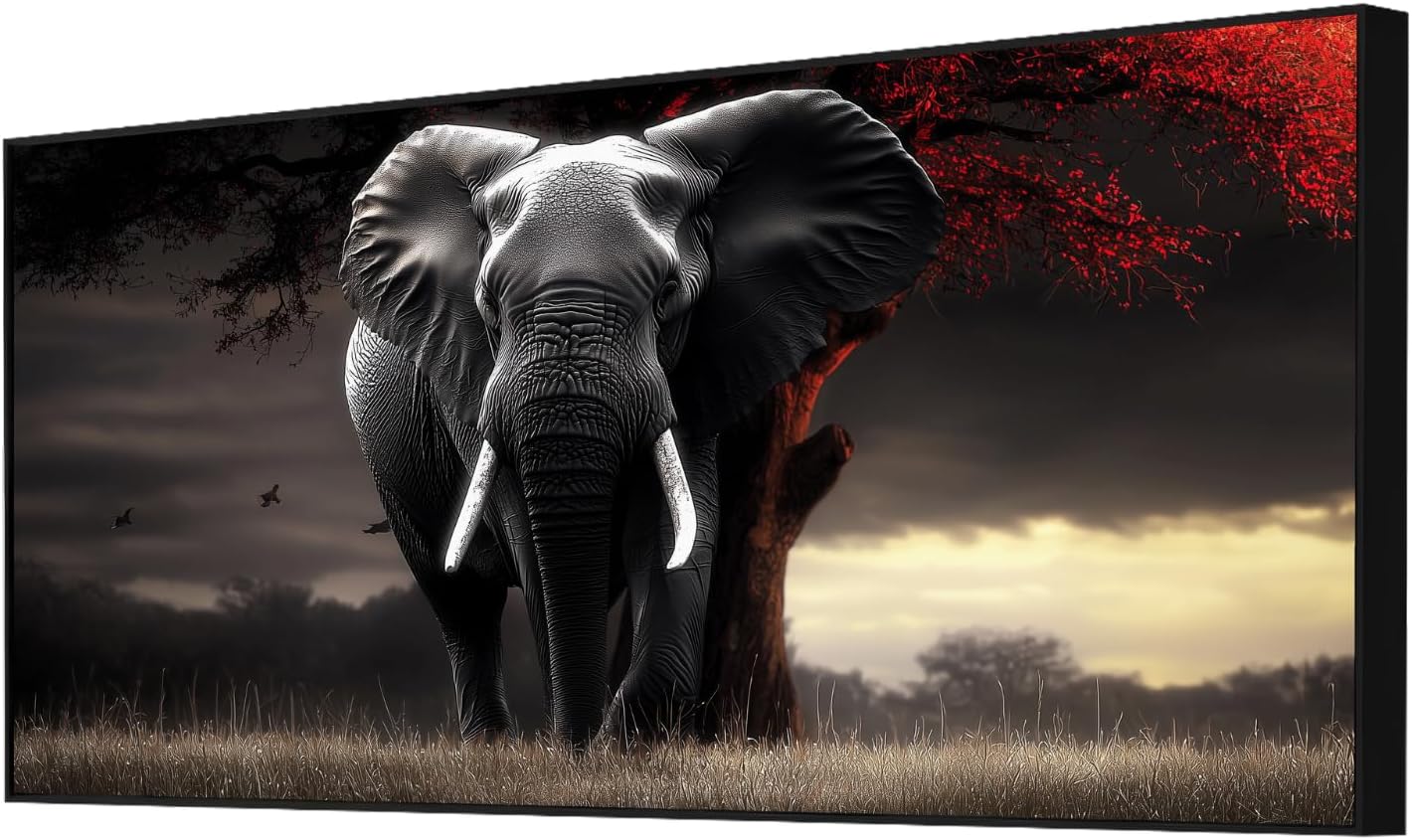 Lumwif Elephant Wall Art Red and Black