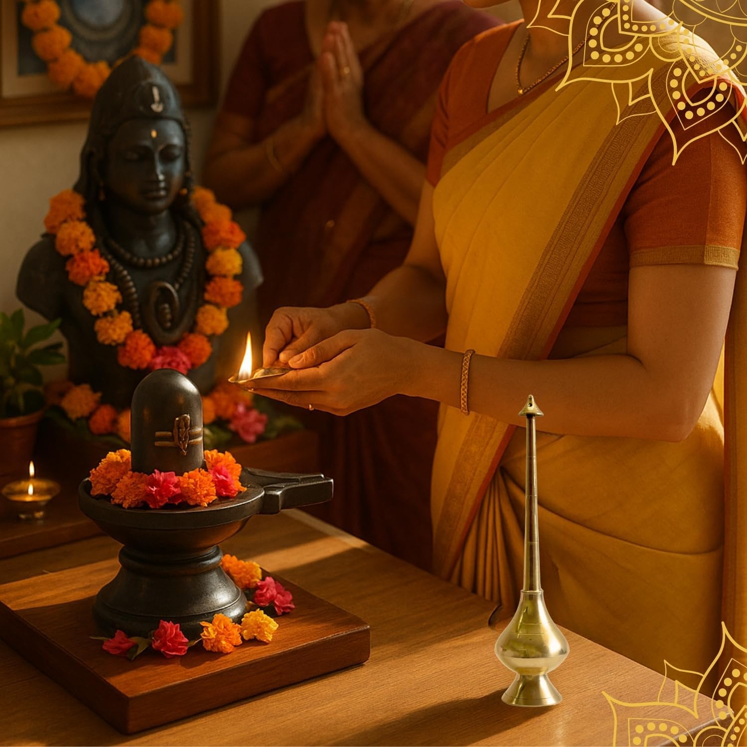 Vedic Charya Brass Sprinkler Bottle - 11 Inch Pooja Use