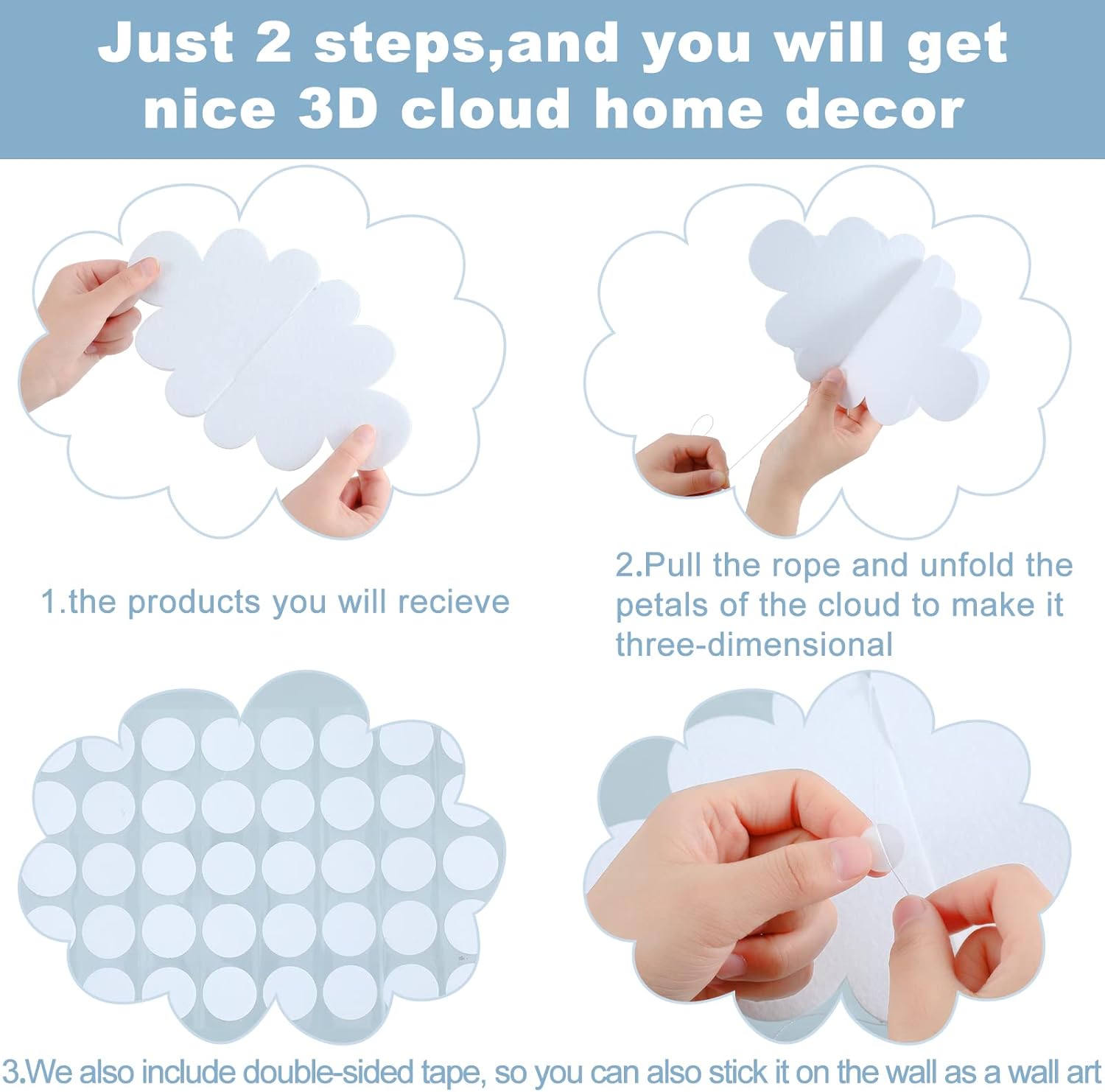 8 Pcs 3D Cloud Ceiling Hanging Decorations for Birthday Wedding Baby Shower Classroom