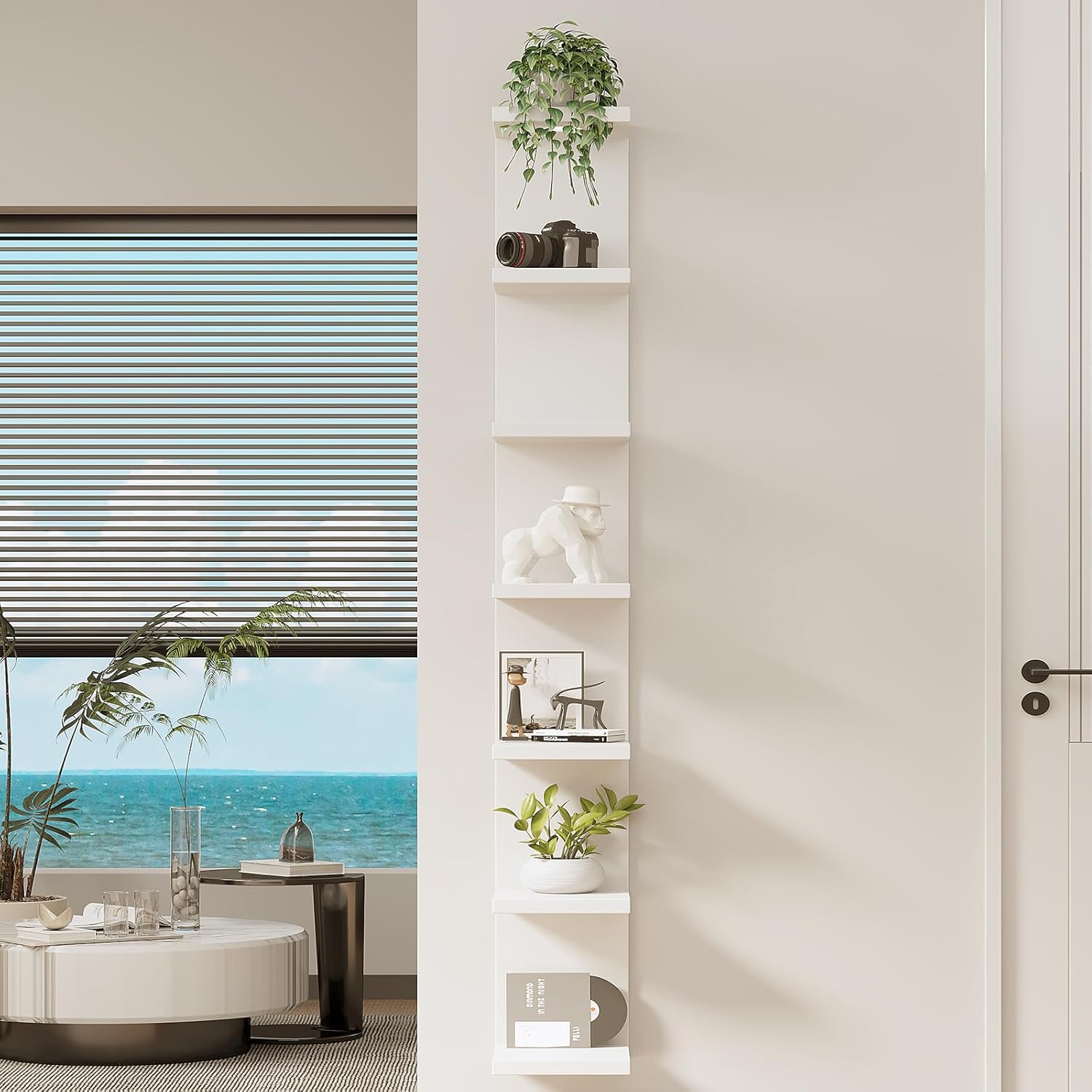 7 Tier Floating Wall Shelf with LED Light
