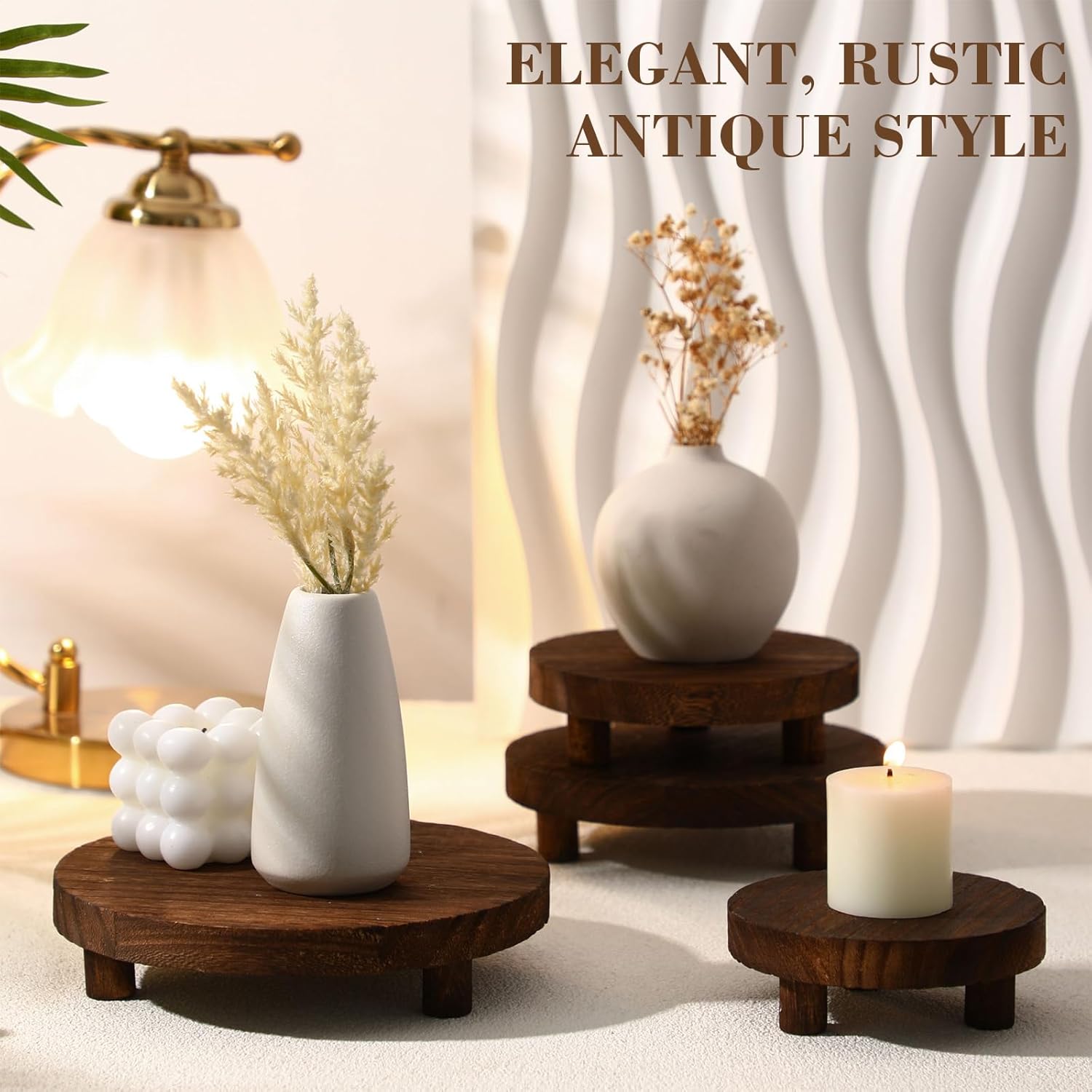 Geetery 4 Pcs Round Wooden Risers for Display