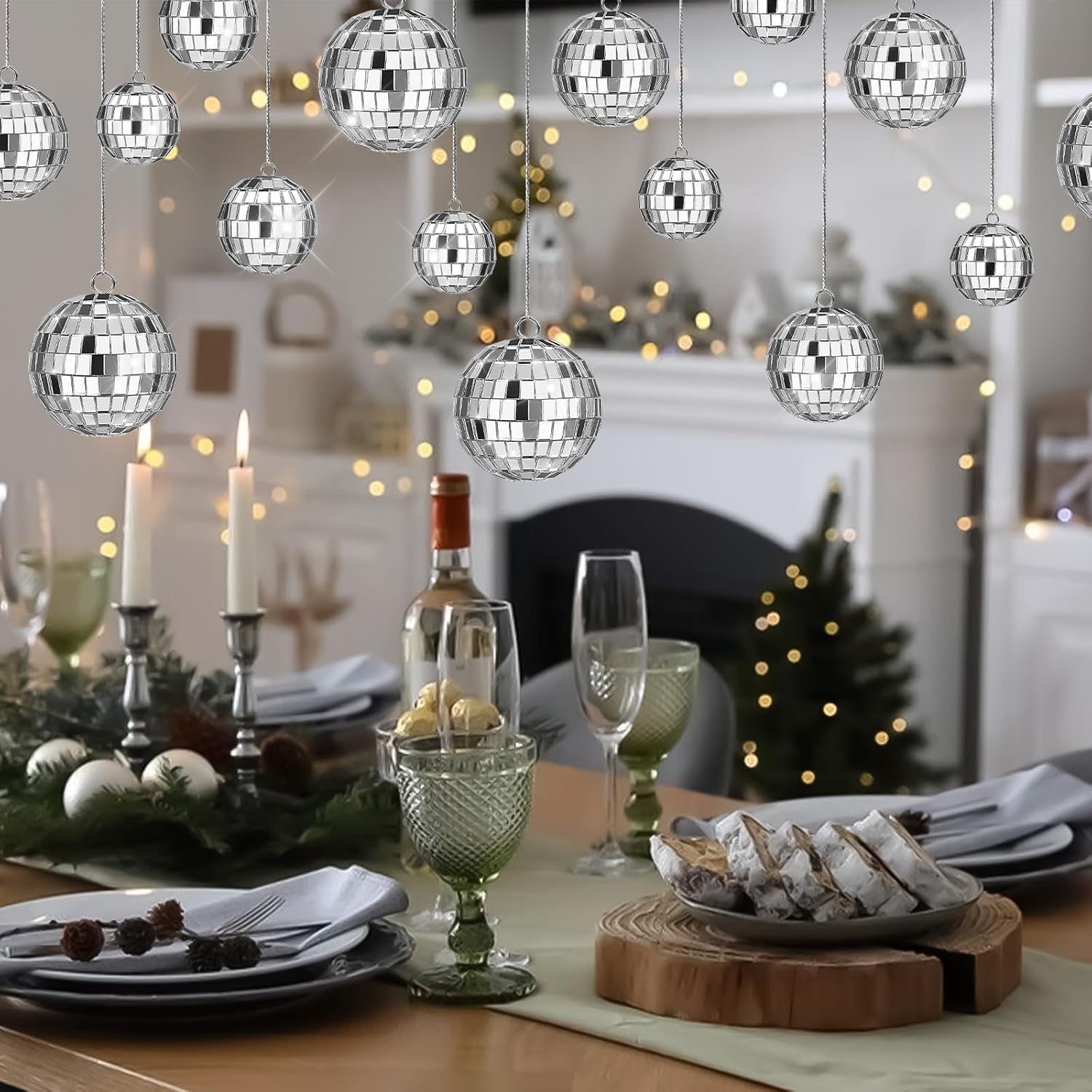 20 Pack Silver Mini Hanging Mirror Balls for 70s Birthday Party Decor