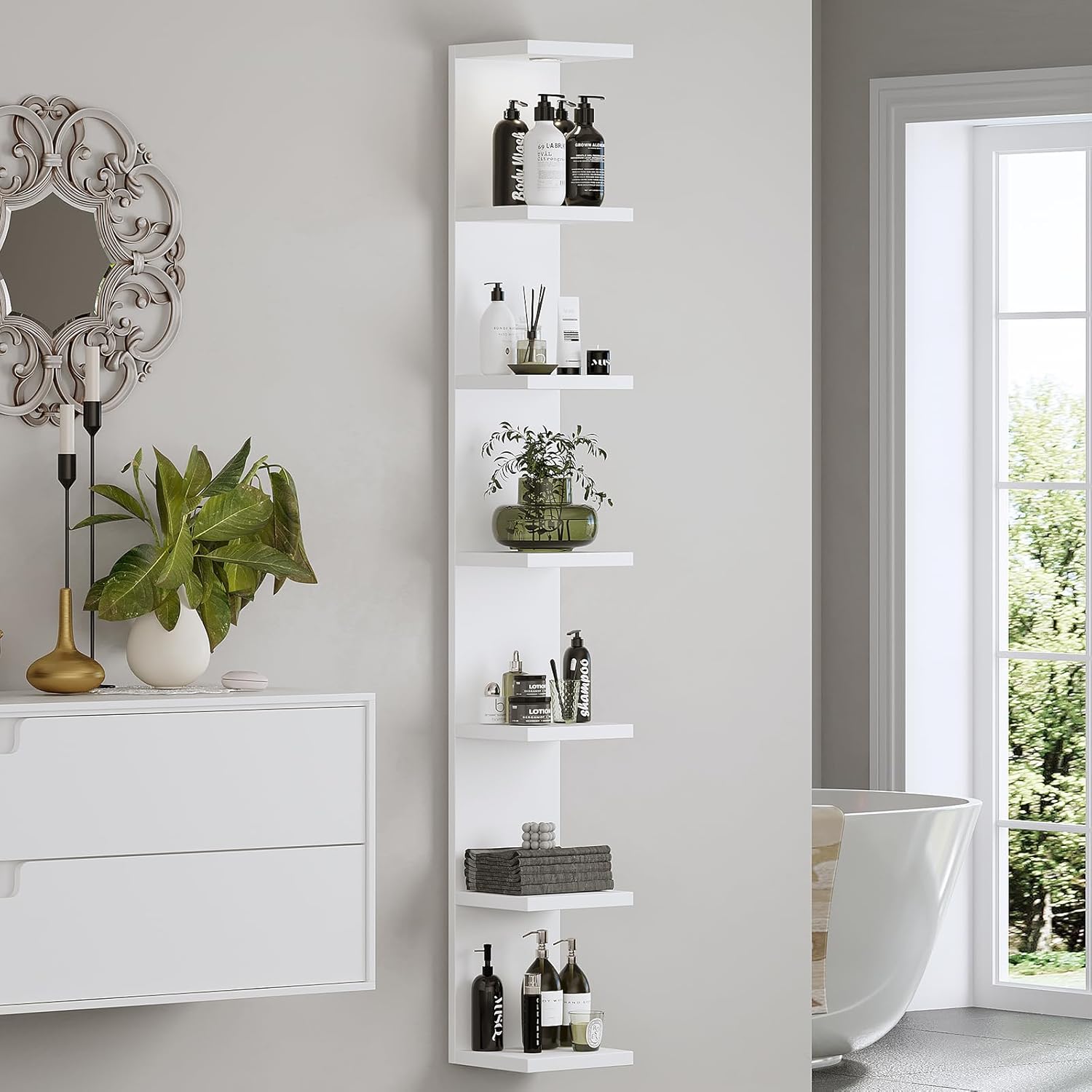 7 Tier Floating Wall Shelf with LED Light