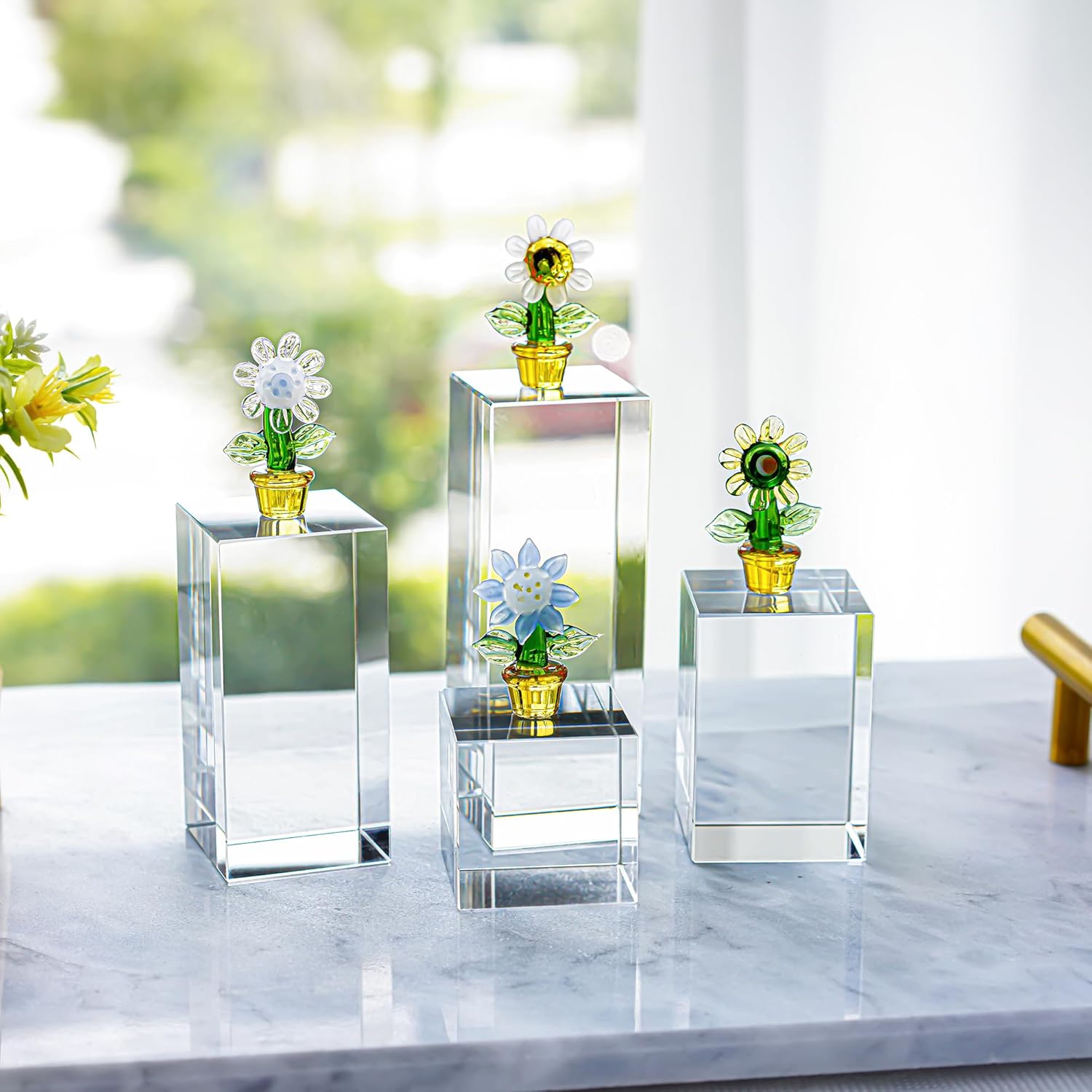 ZEERSHEE 4pcs Clear Glass Display Blocks for Collectibles Art Crafts