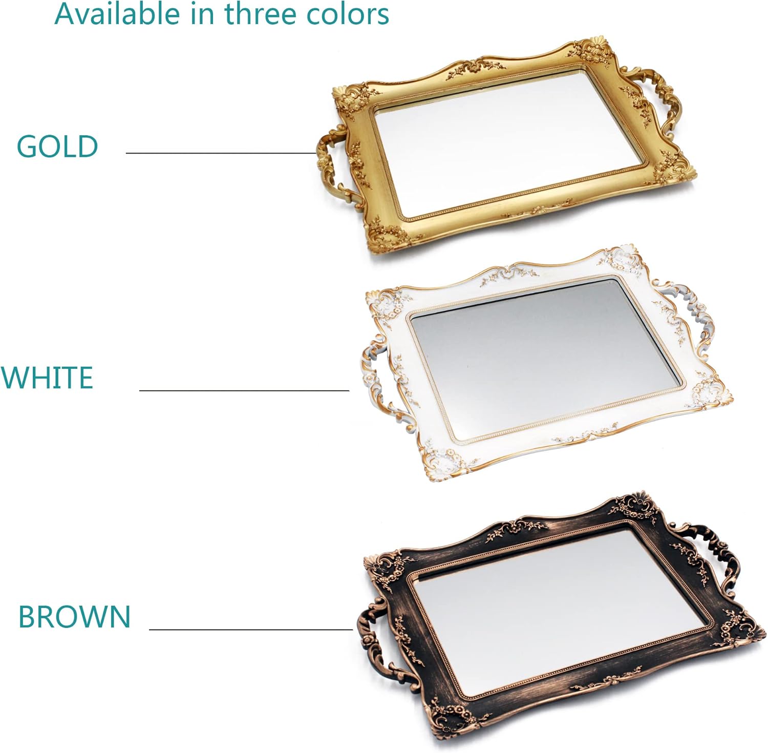 Antique Decorative Gold Framed Square Mirror Tray 95 W x 145 L White