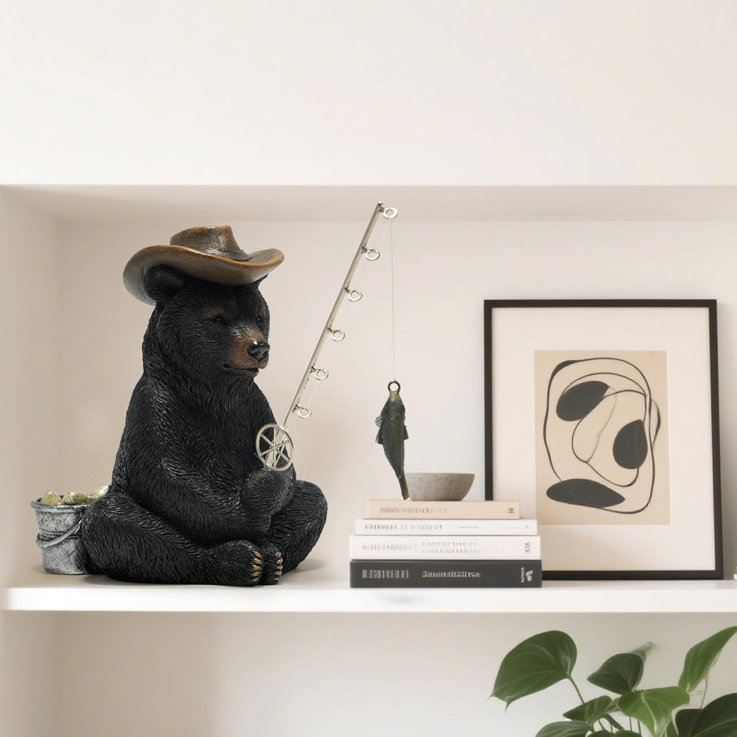 Hodao Black Bear Fishing Statue Home Decor