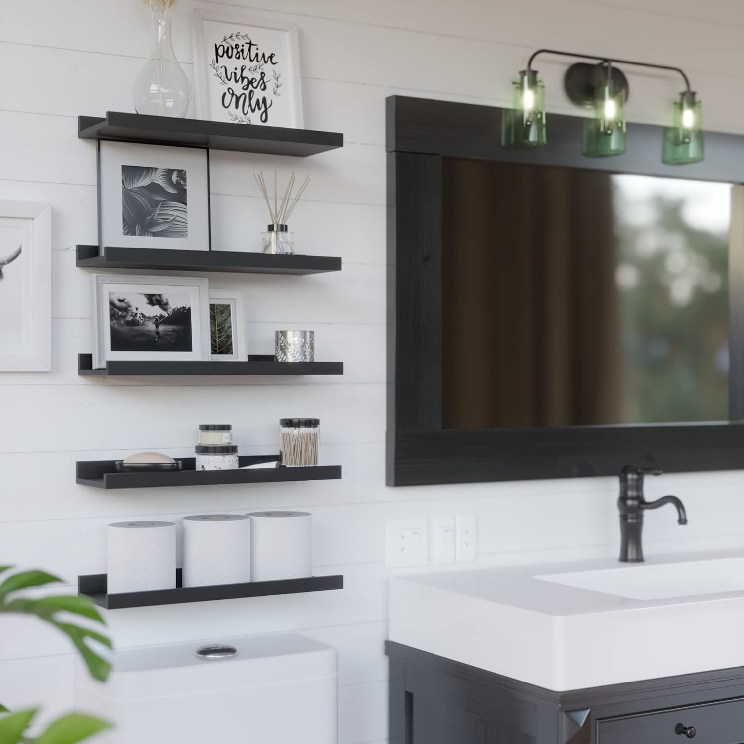 RICHER HOUSE 5 Piece Floating Wall Shelves Black