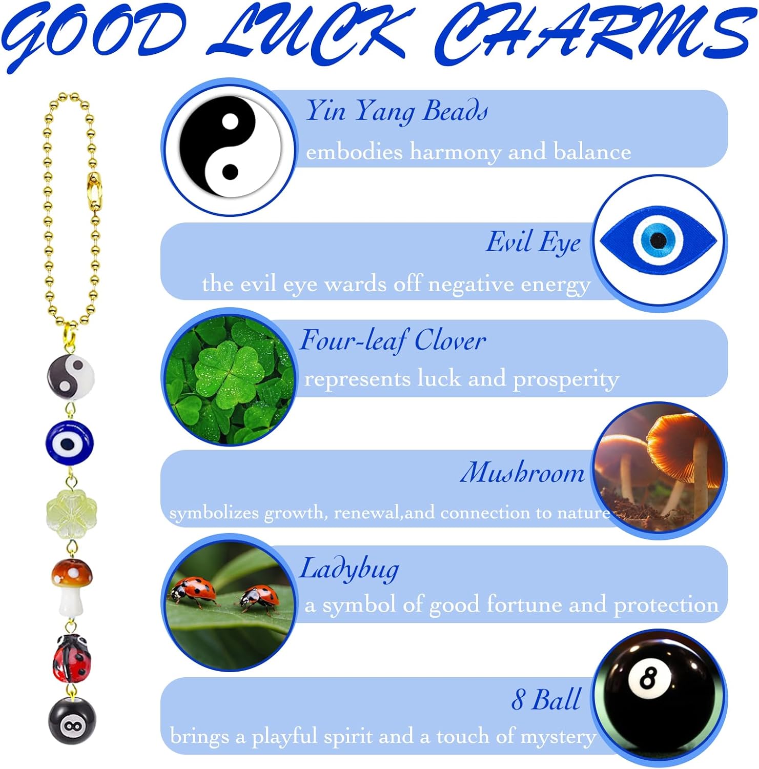 Agromusk Evil Eye Car Hanging Charm with Ladybug and Four-Leaf Clover
