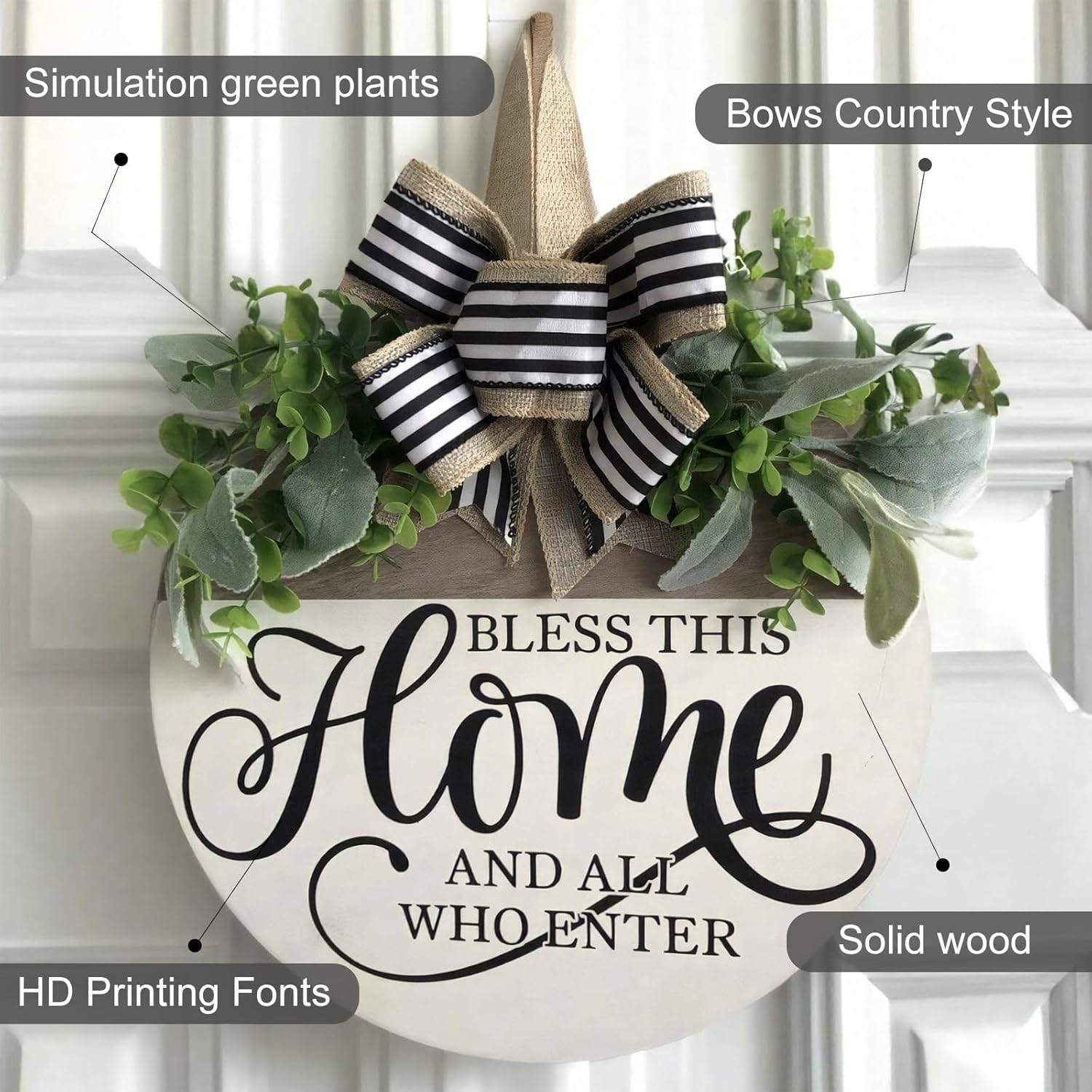 Welcome Sign for Front Door Rustic Wood Wreath Decor