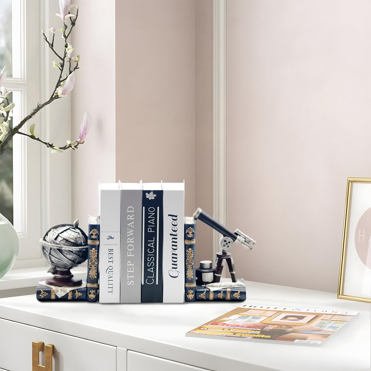 Vintage Telescope Armillary Spheres Bookends for Shelves