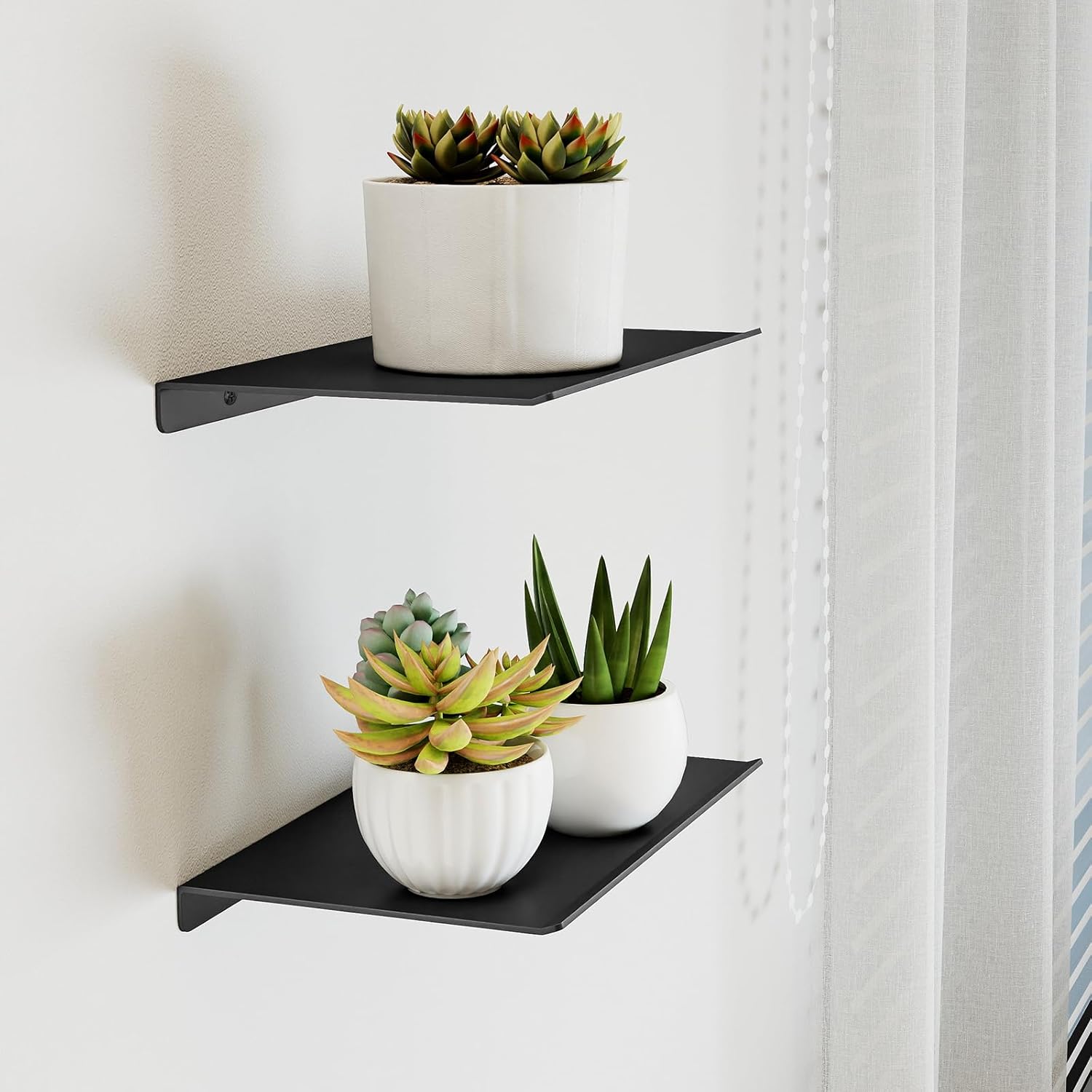 MKO 8 Inch Floating Shelves Set 2 Pack Black