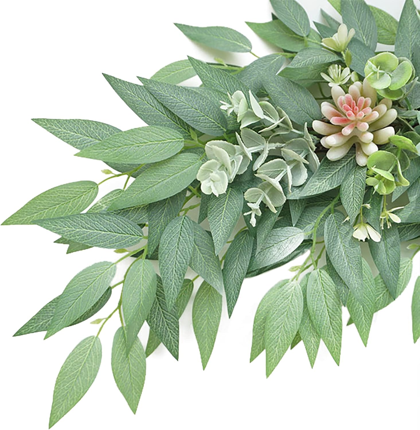 28 Inch Artificial Succulent Swag Decor with Eucalyptus Leaves for Farmhouse Table Centerpieces and Wall Decor