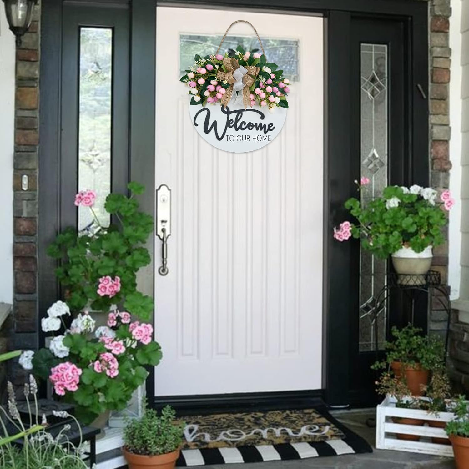 3D Spring Summer Welcome Wreath for Front Door