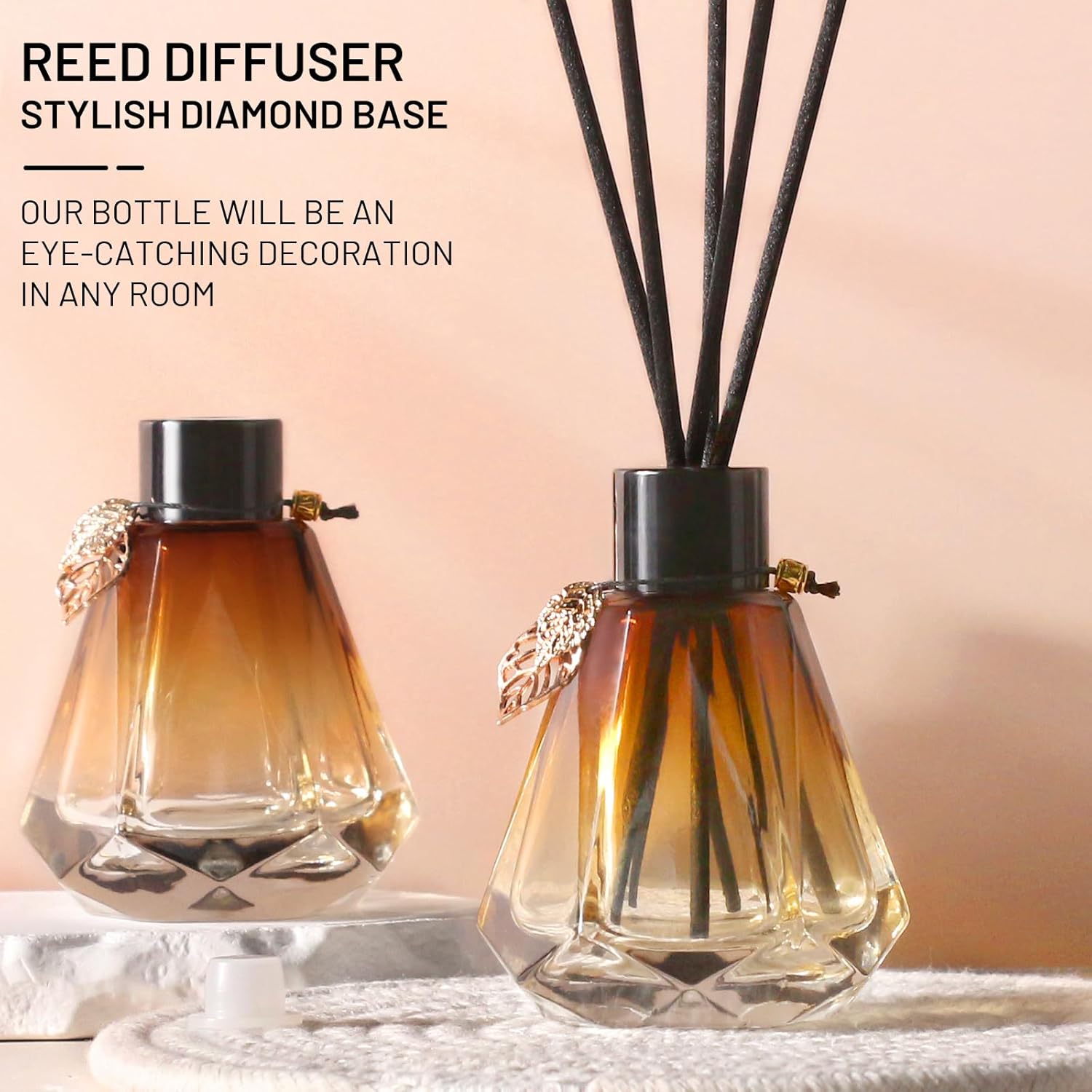 6PCS Diamond Reed Diffuser Set with Gold Leaf Decor