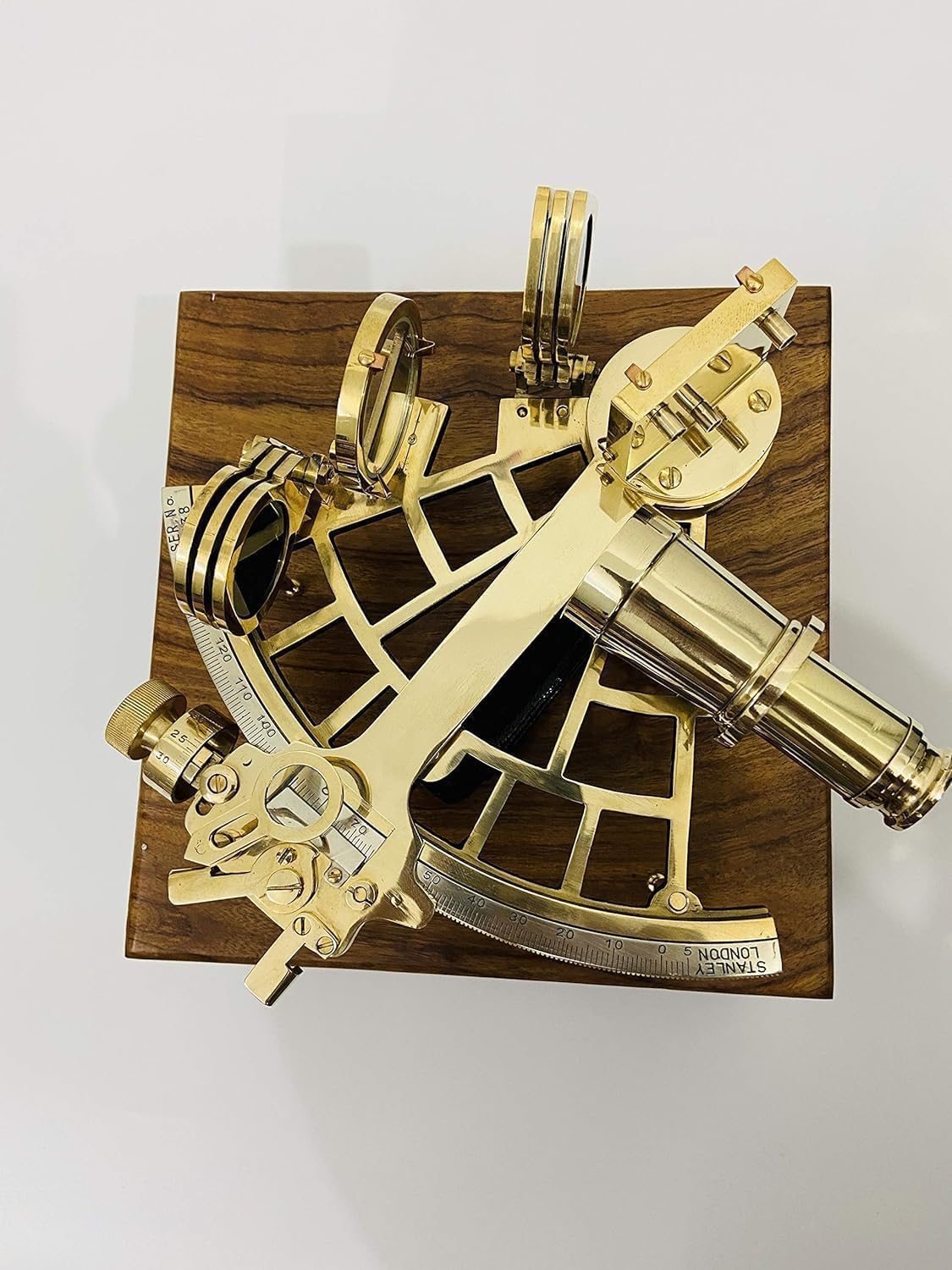 Vintage Brass Nautical Sextant With Decorative Wooden Box