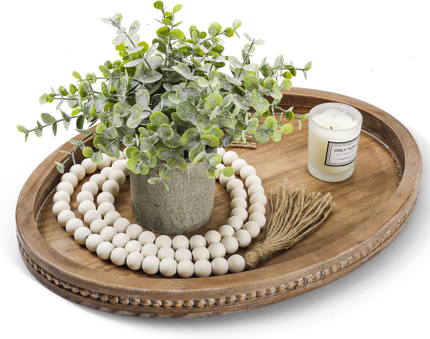 Oval Decorative Tray with Wood Bead Garland - 16x118in