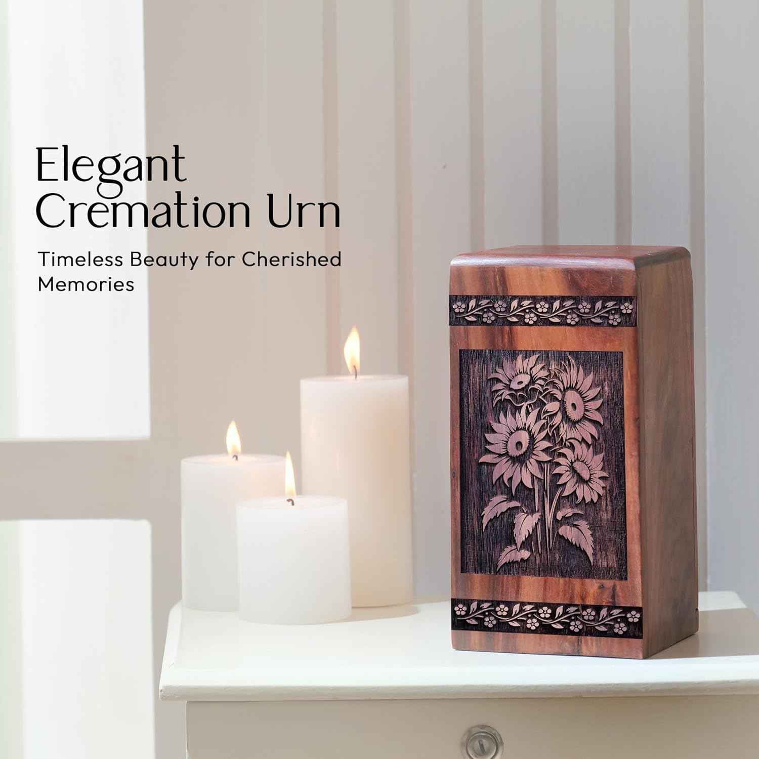 Wooden Sunflower Decorative Urns for Ashes - 5 Inch Keepsake Urns for Mom Dad