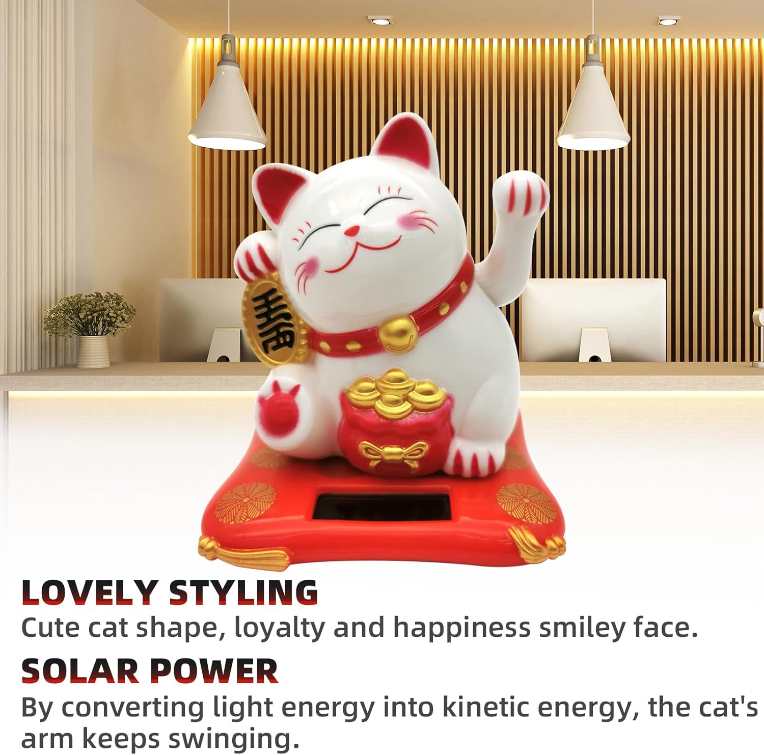 KOXXUD Lucky Cat Waving Arm Statue 295 Inch White 1PCS