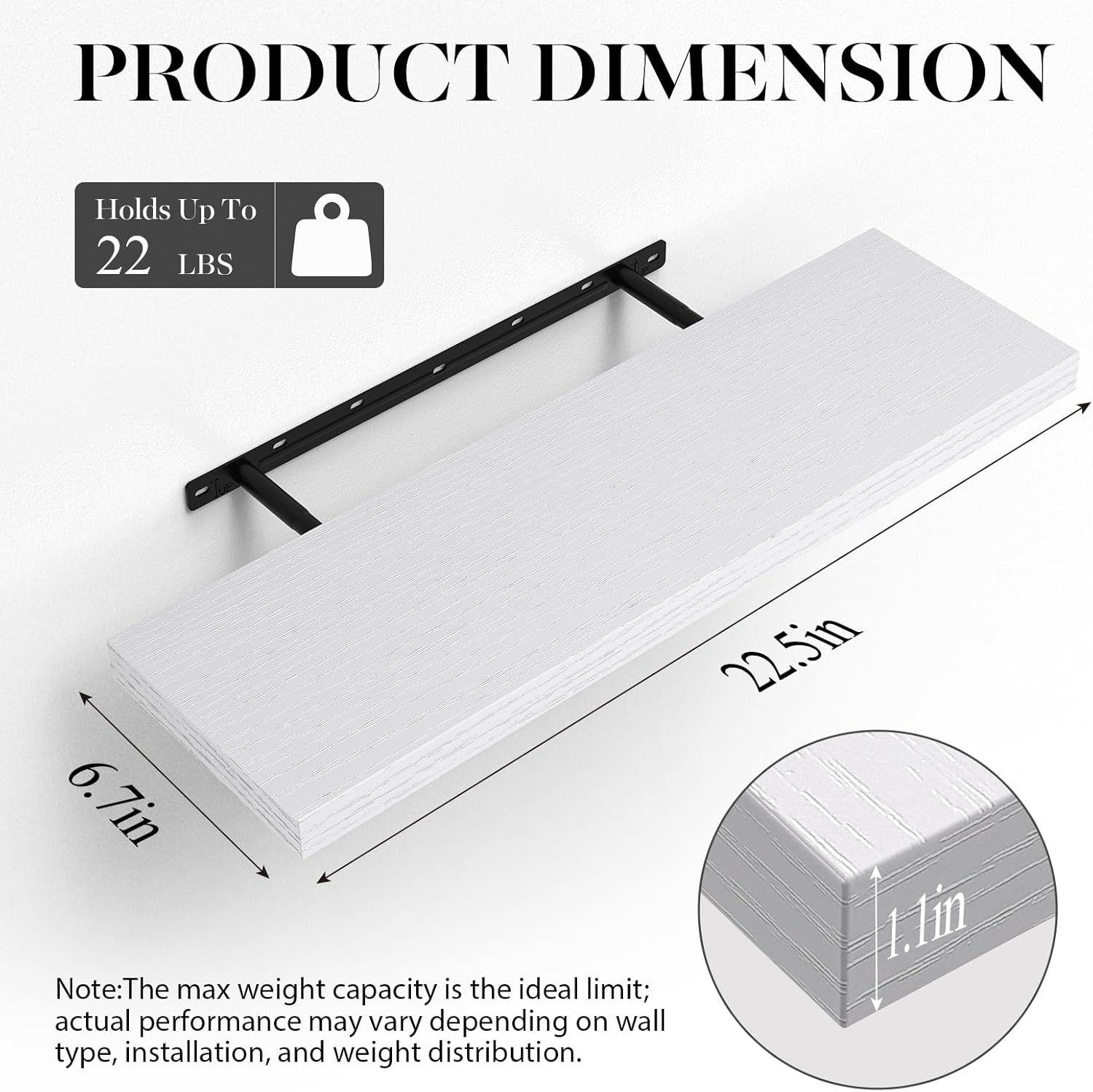 BAYKA Floating Shelves Set of 2 Rustic White Wood Wall Shelves for Home Use