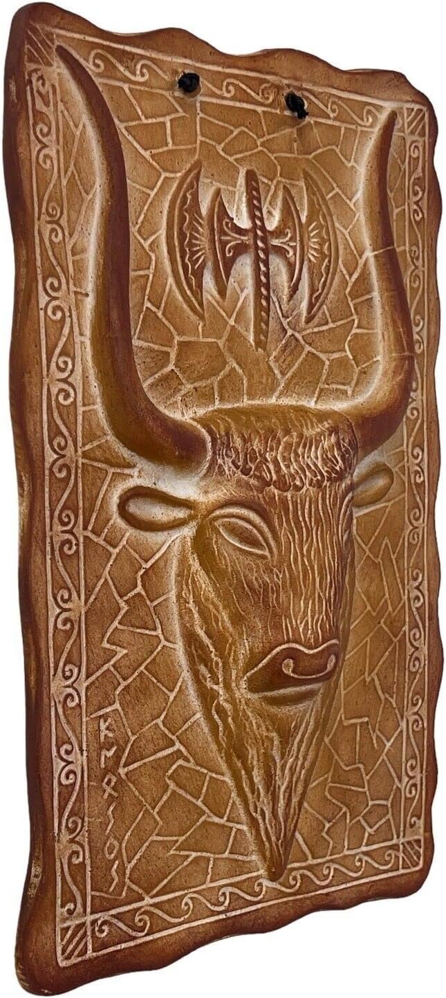 Bull Head Double Axe Minoan Symbol Ceramic Tile Wall Relief Decor