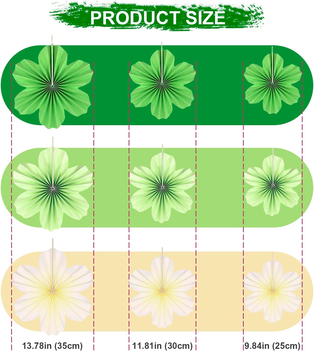 PheiLa Paper Flowers Decor Set of 9 Green Fans