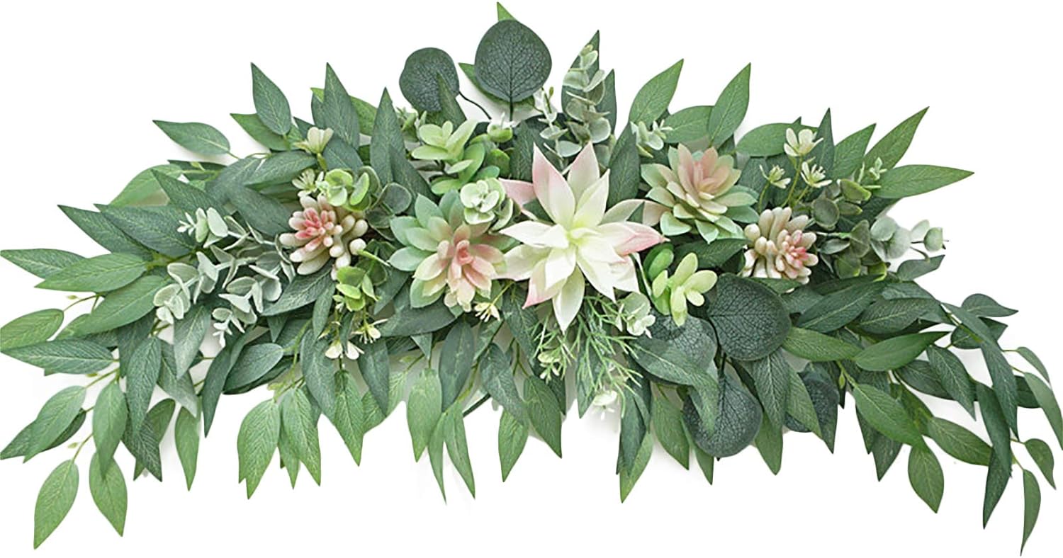 28 Inch Artificial Succulent Swag Decor with Eucalyptus Leaves for Farmhouse Table Centerpieces and Wall Decor