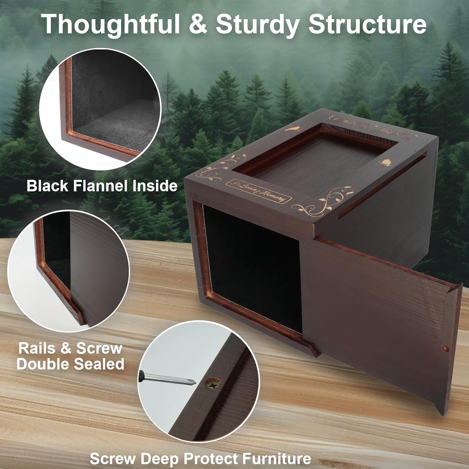 Wooden Cremation Urn with Photo Frame for Adult Ashes Cardinal Design
