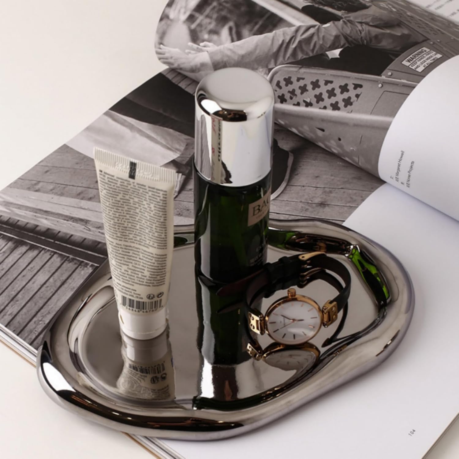 CHENDECOR Silver Ceramic Vanity Tray Decorative Organizer