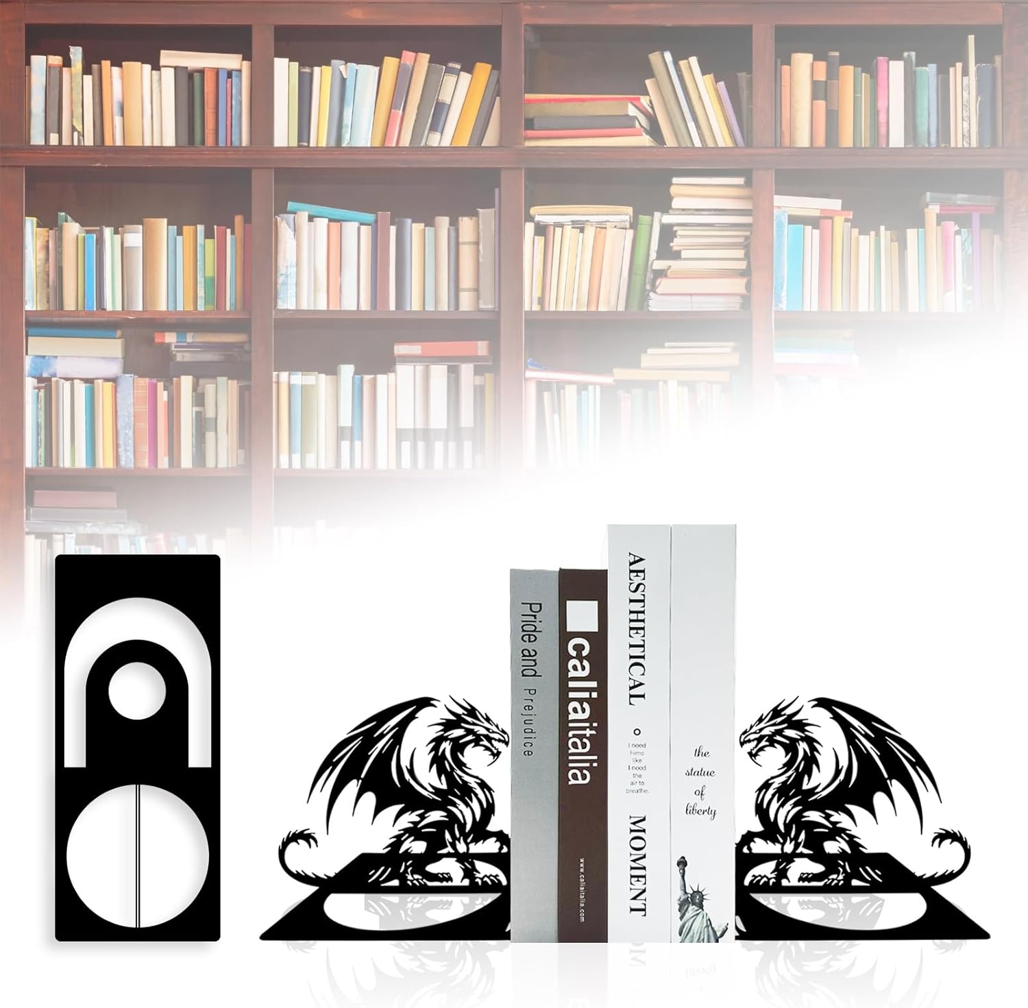 Dragon Metal Bookends for Home Office Bookshelf Decor