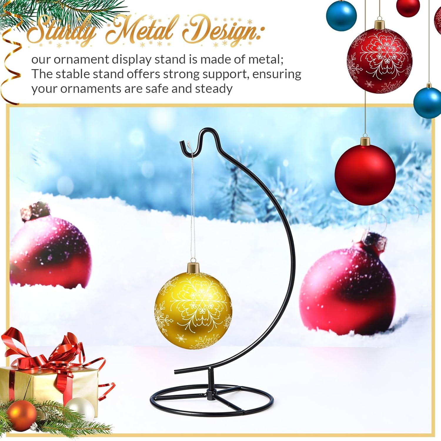 Baderke Ornament Display Stand - Hanging Glass Ball Air Plant Holder 1043 H Black