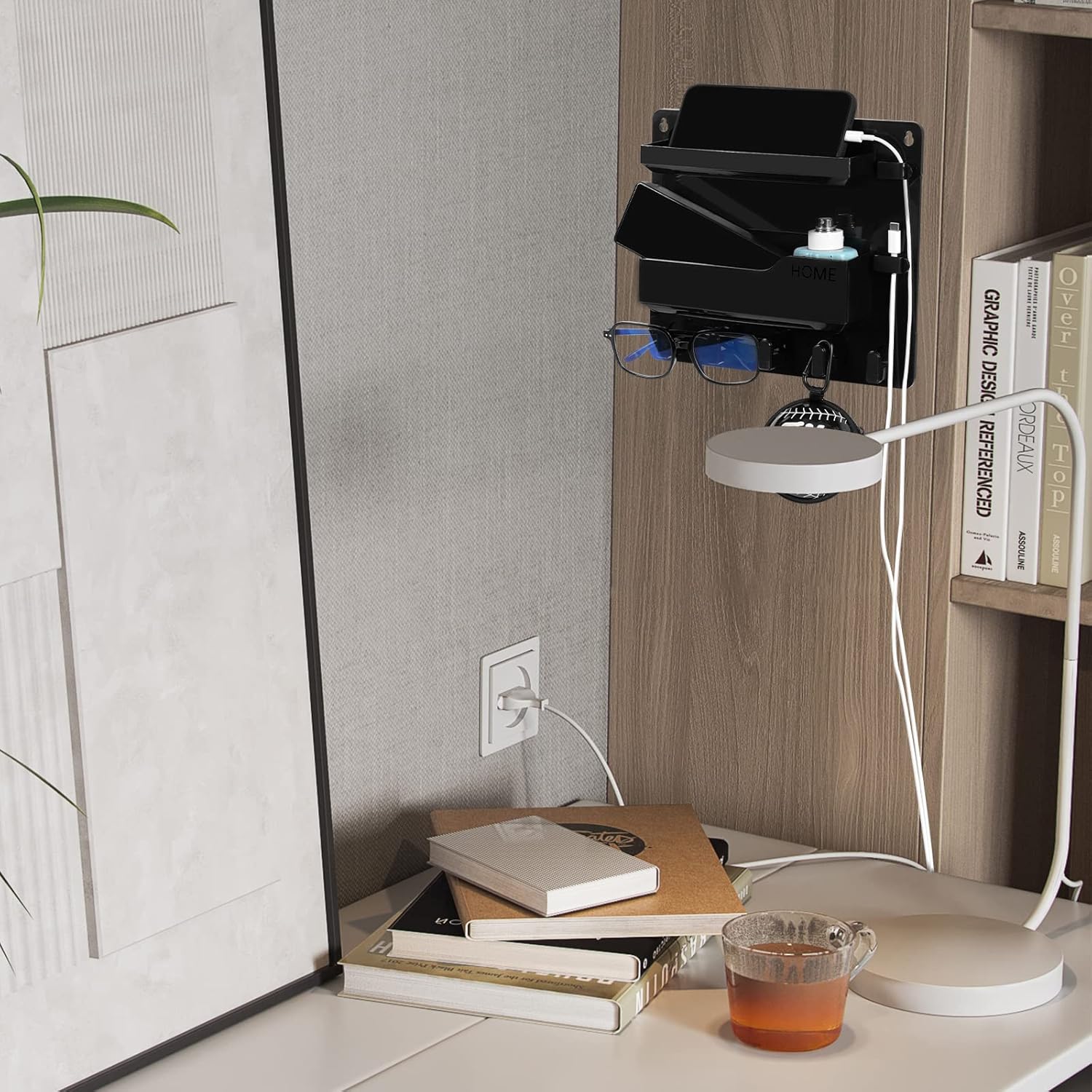 JUMEIHUI Wall Mount Shelf Organizer with Hooks and Cable Clips