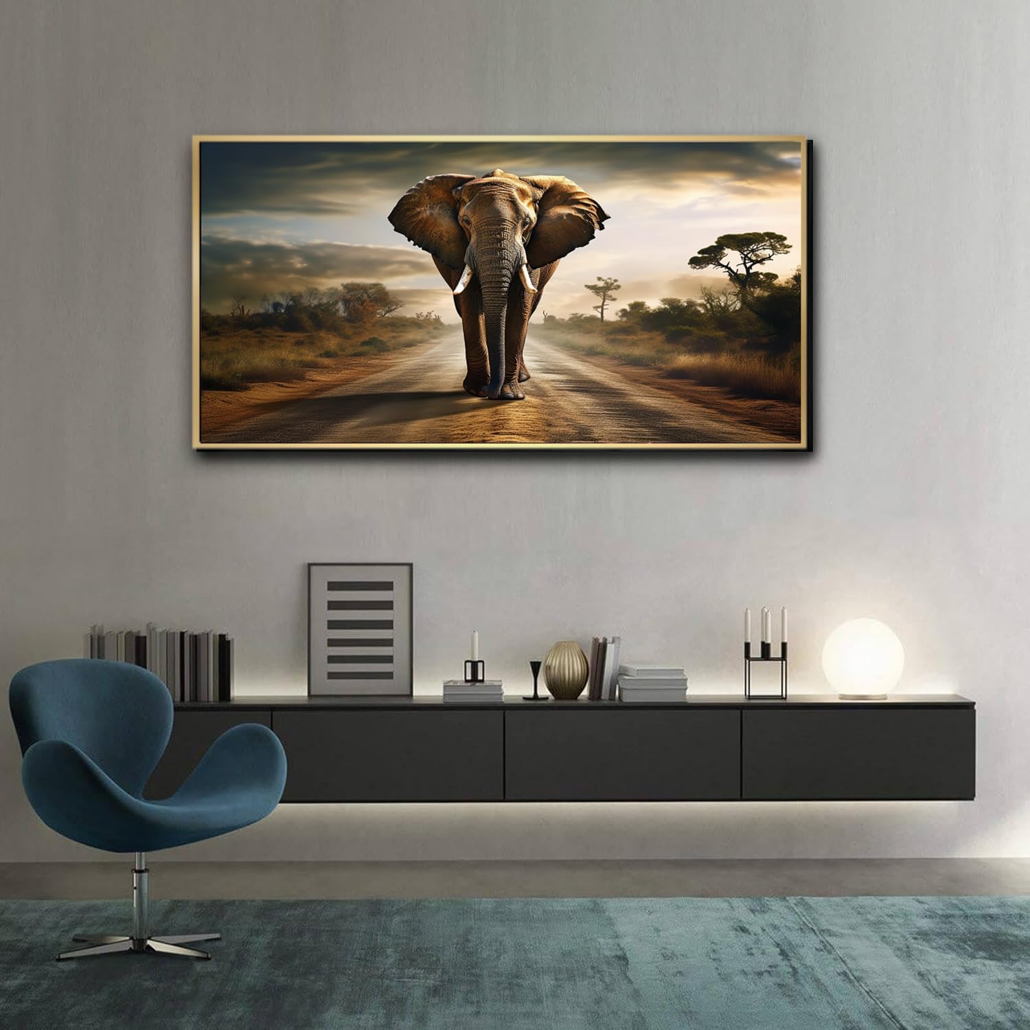 Feuwile Elephant Canvas Wall Art with Gold Frame