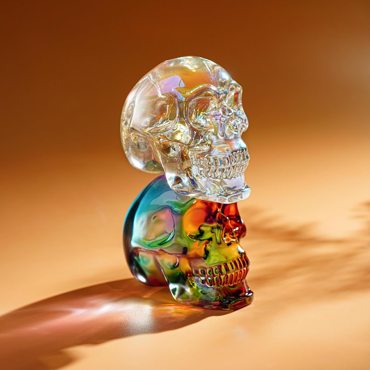 Crystal Skull Head Statues 3 Inch Multicolor Halloween Decor