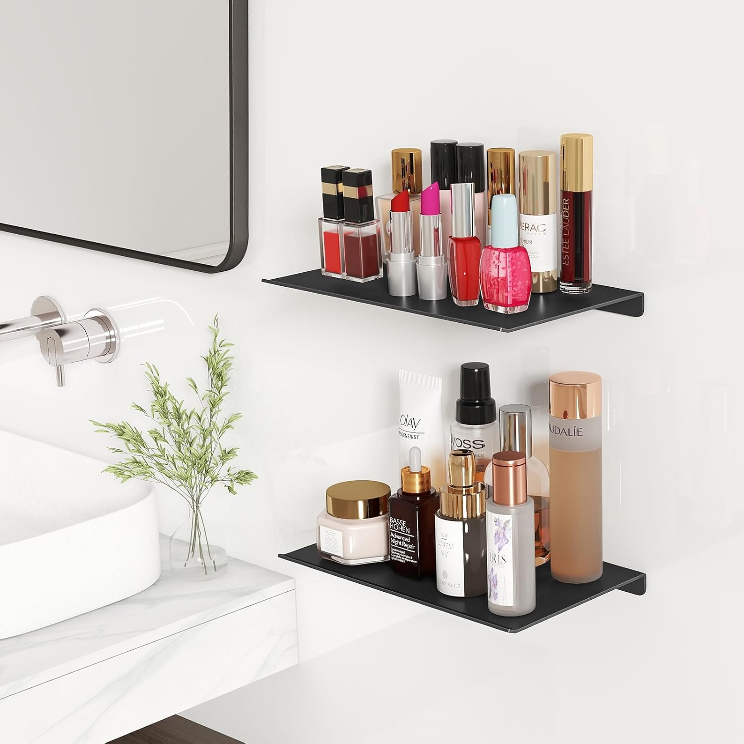 MKO 8 Inch Floating Shelves Set 2 Pack Black