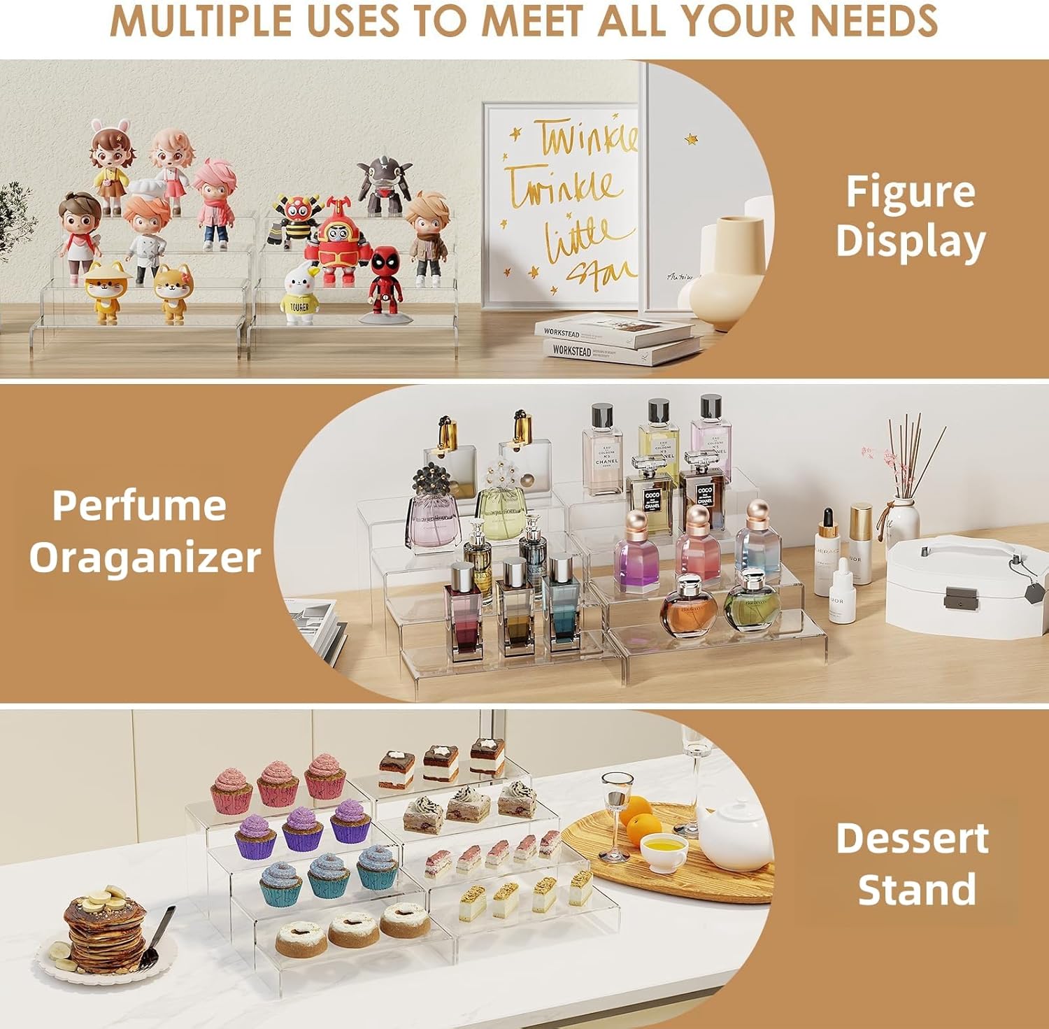 2 Sets 8 Pc Acrylic Risers Display Stand for Retail Desktop Shoe Showcase Jewelry Funko Pop Figures