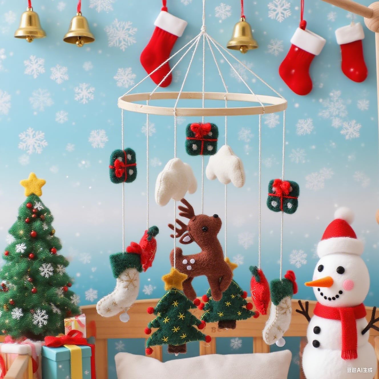 Handmade Felt Christmas Crib Mobile for Baby Room