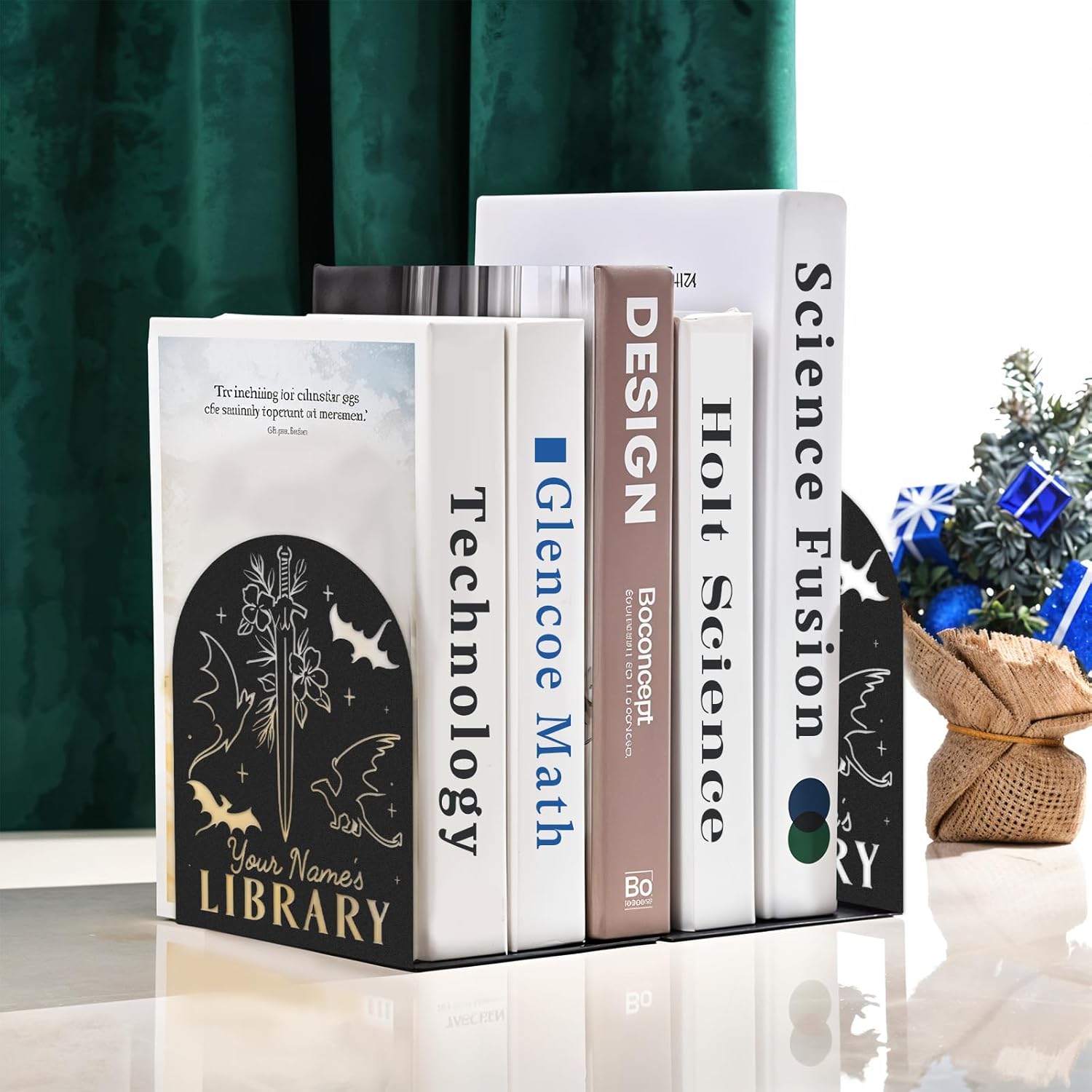 Personalized Dragon Book Ends 2 Pcs Custom Metal Bookends for Home Office