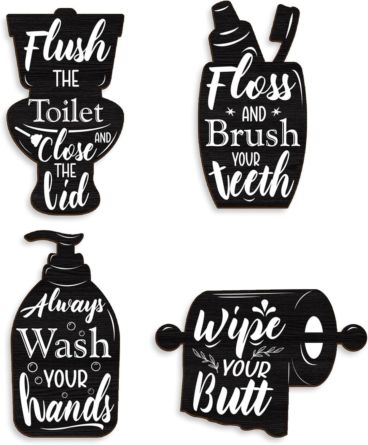 Funny Bathroom Wall Decor Signs Set of 4