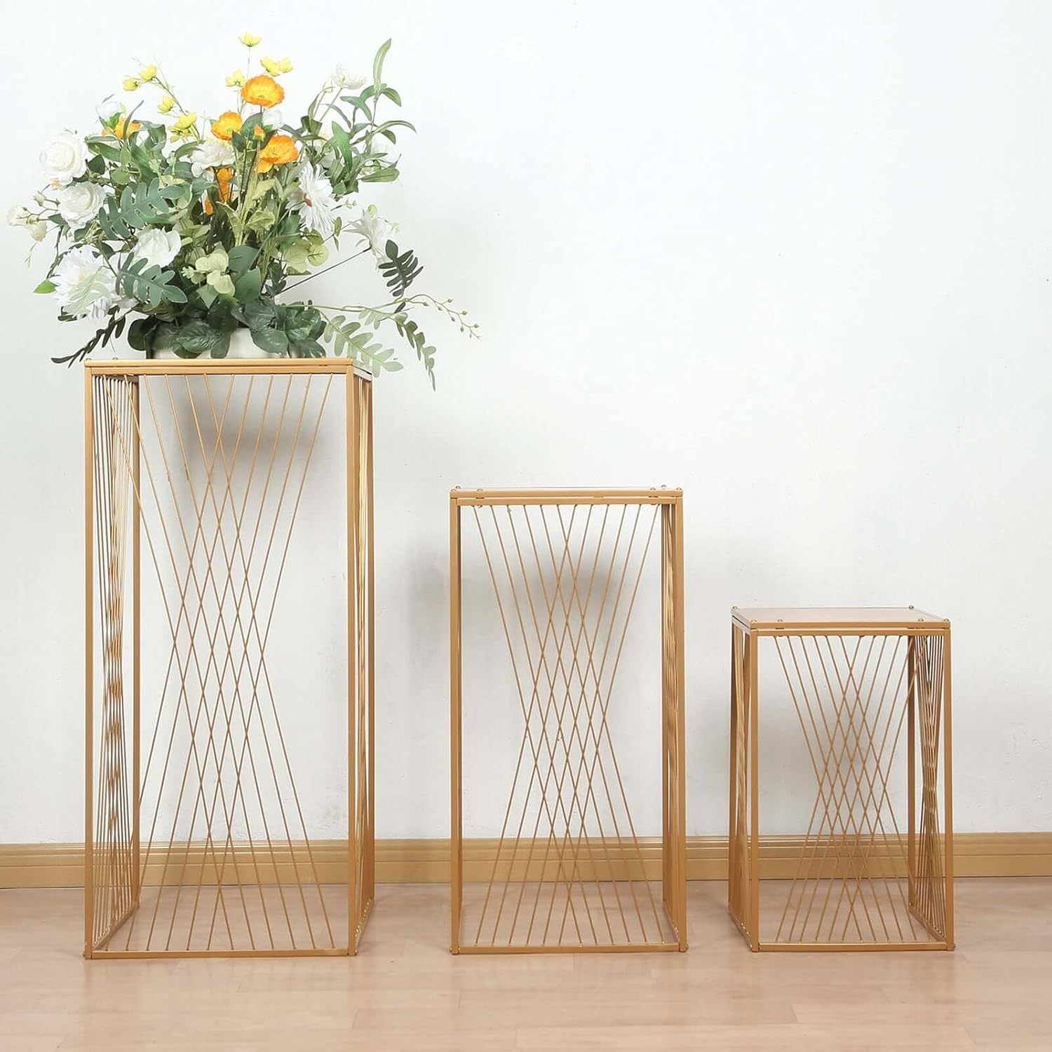 Efavormart Set of 3 Gold Metal Rectangular Pedestal Stands