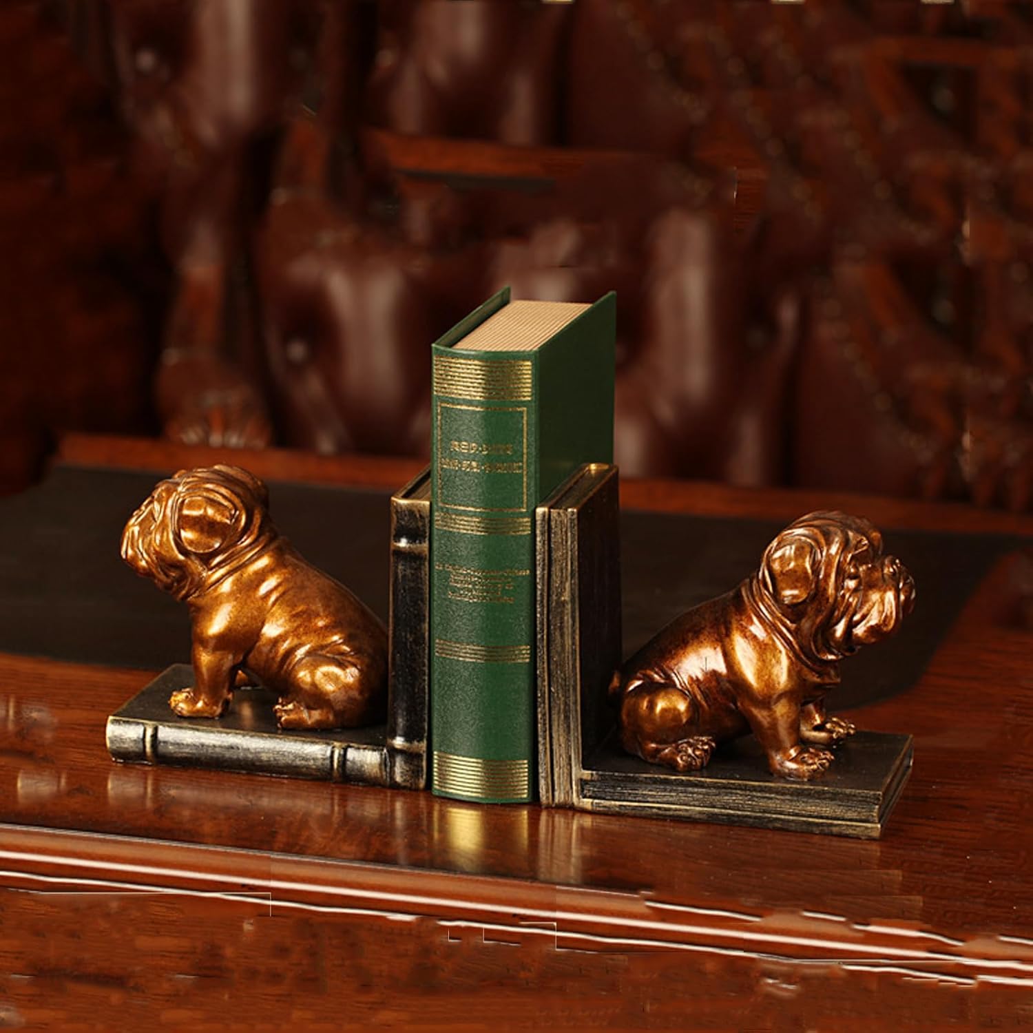 Dwysswyd Bulldog Bookends - Vintage Resin Shelf Guardians with Anti-Slip Base 1