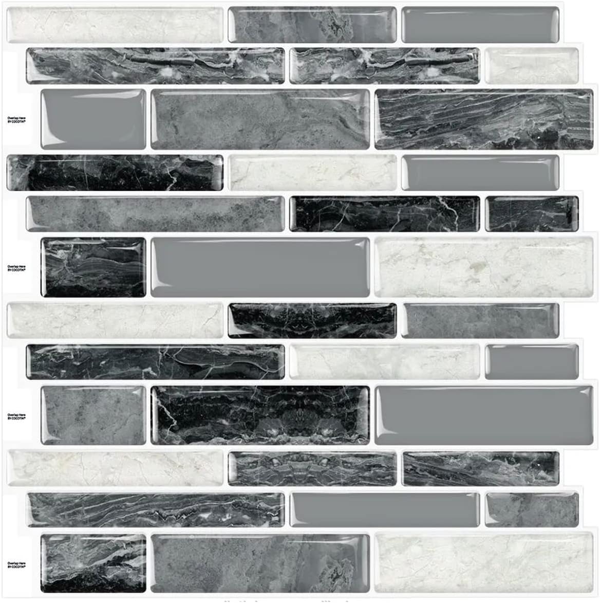 DEWOO 3D Self Adhesive Wall Tiles Marble Gray 10-Sheet 12x12