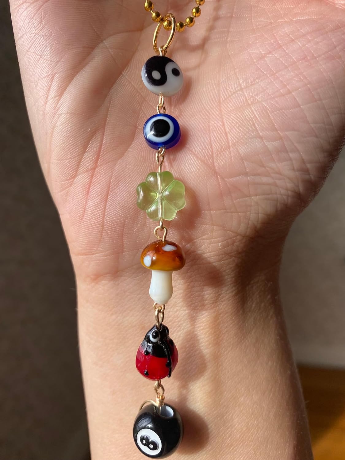Agromusk Evil Eye Car Hanging Charm with Ladybug and Four-Leaf Clover